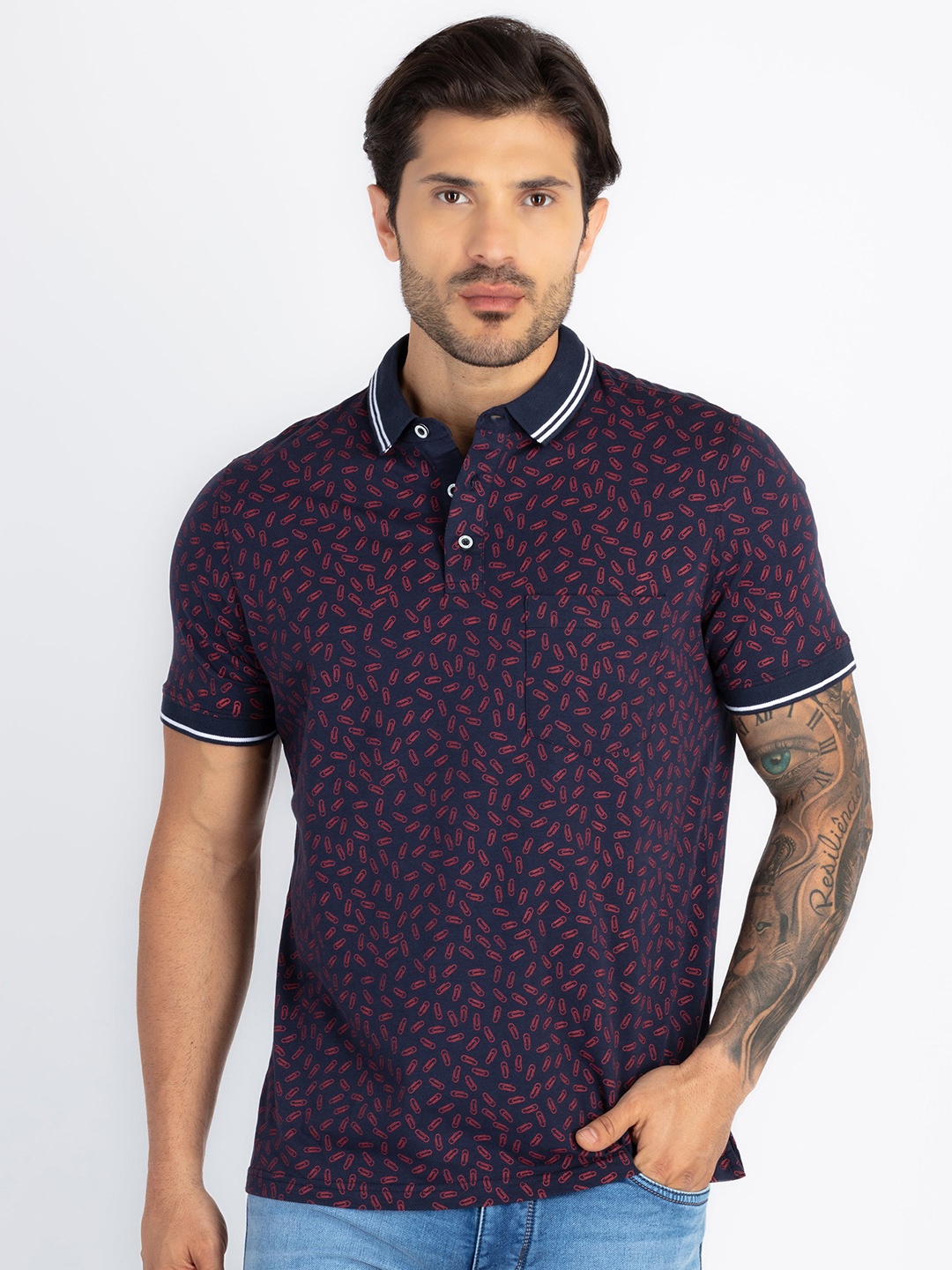 

Status Quo Men Printed Polo Collar Pockets T-shirt, Navy blue