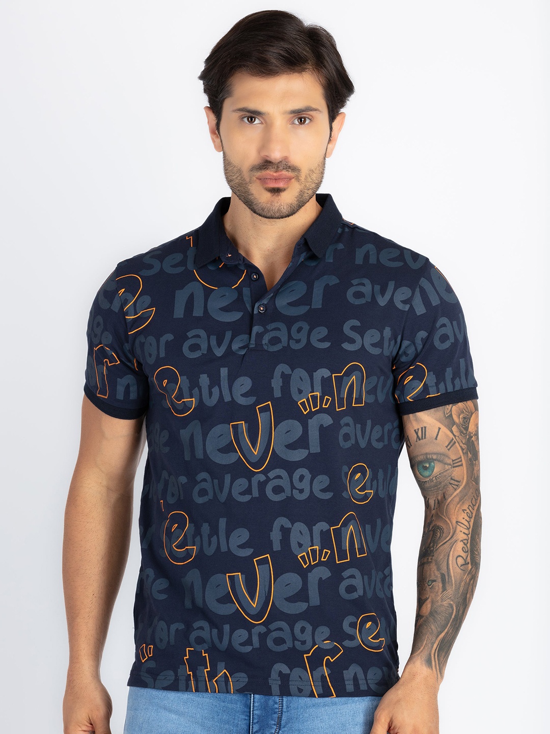 

Status Quo Men Printed Polo Collar Pockets T-shirt, Navy blue