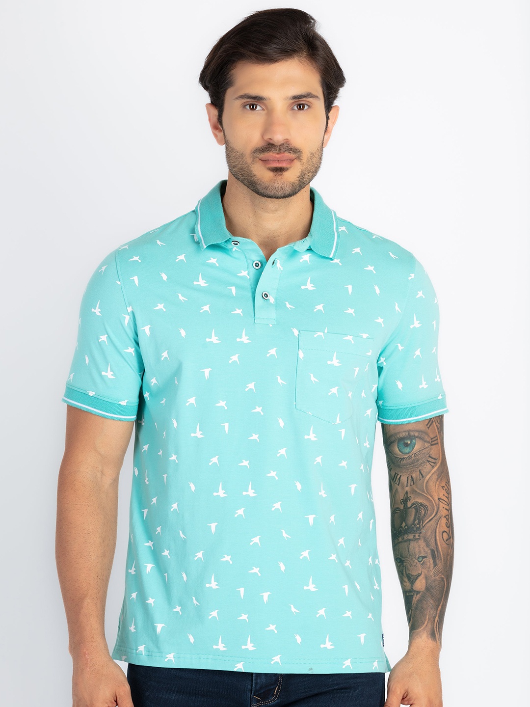 

Status Quo Men Printed Polo Collar Pockets T-shirt, Blue