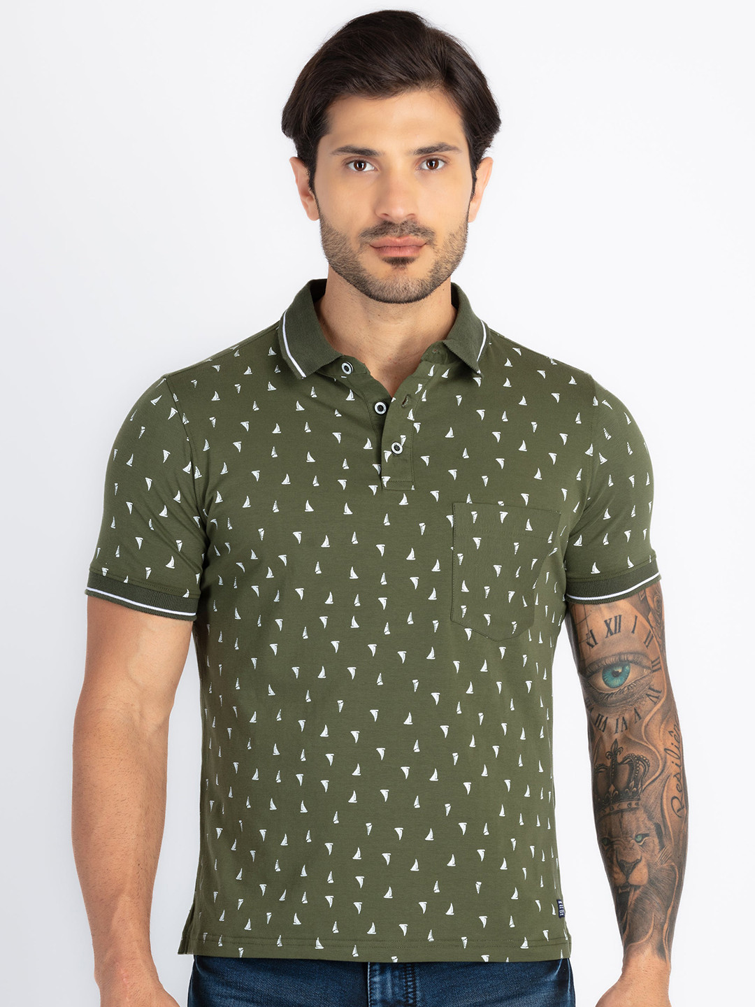 

Status Quo Men Printed Polo Collar Pockets T-shirt, Olive
