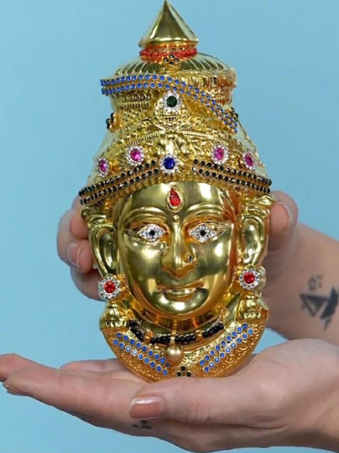 

Sigaram Gold Toned & Blue Textured Lakshmi Face Mukoot