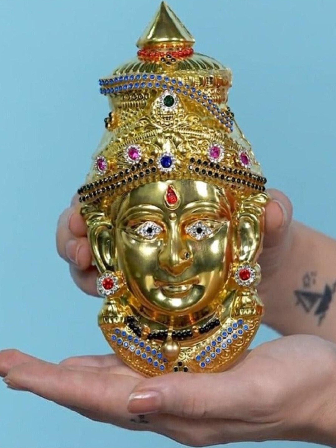 

Sigaram Gold Toned & Blue Textured Lakshmi Face Mukoot