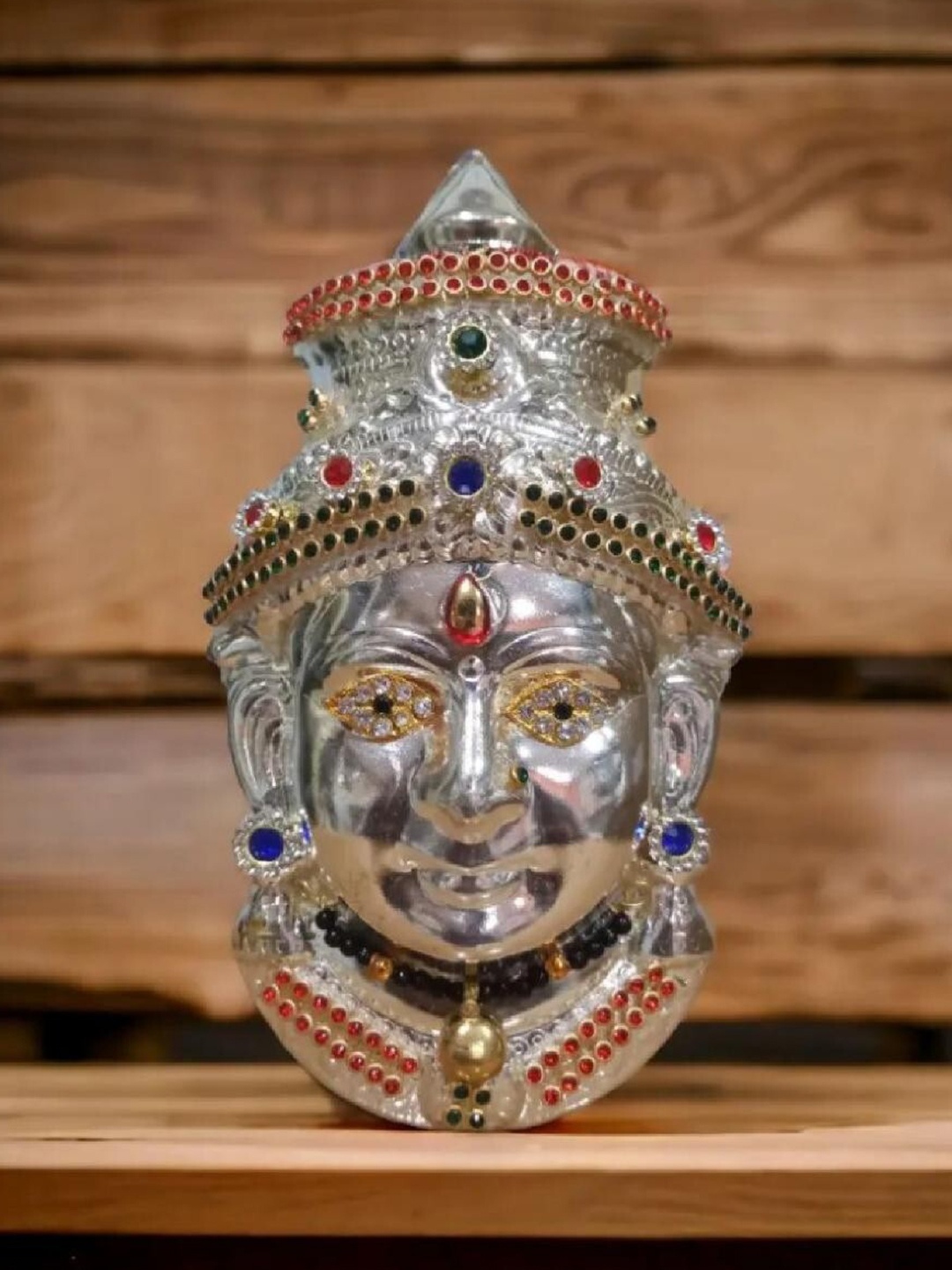 

Sigaram Silver Toned & Blue Textured Vara Lakshmi Face Mukoot