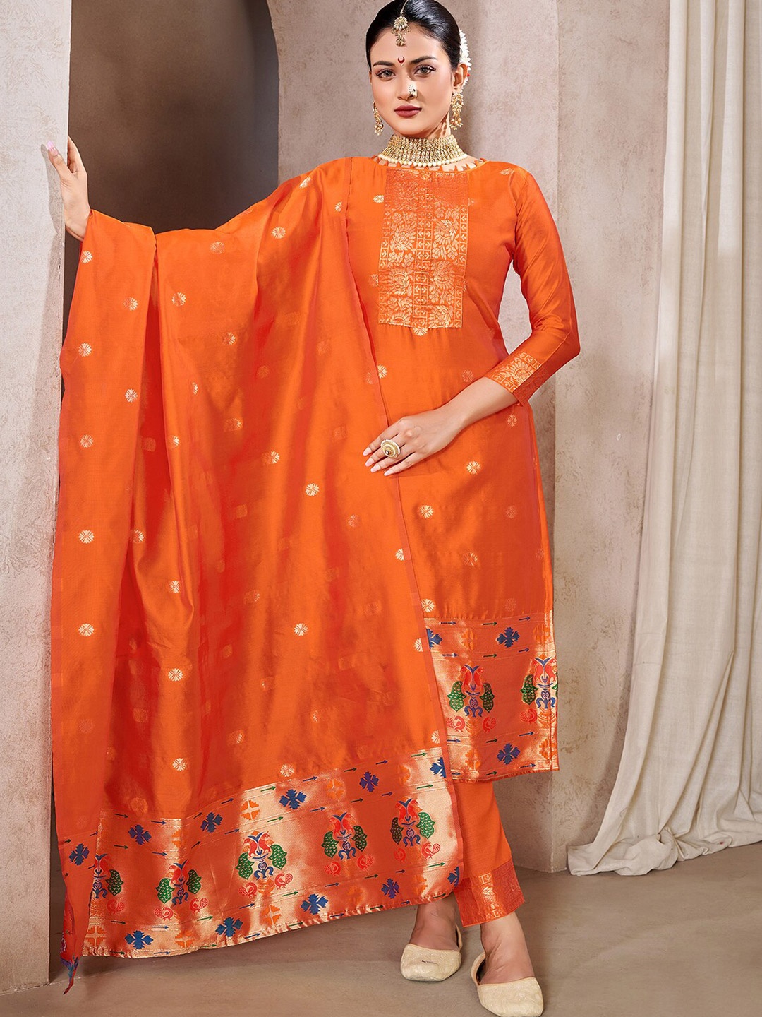 

Leeza Store Unstitched Dress Material, Orange