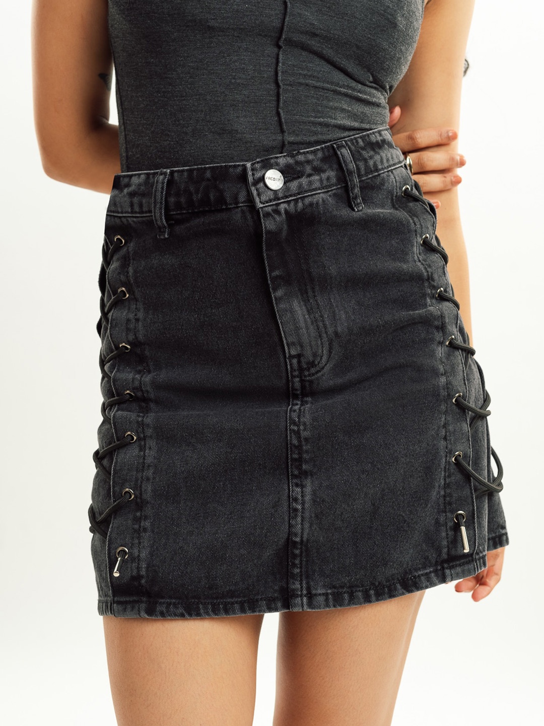 

FREAKINS Mini Denim Straight Skirt, Black
