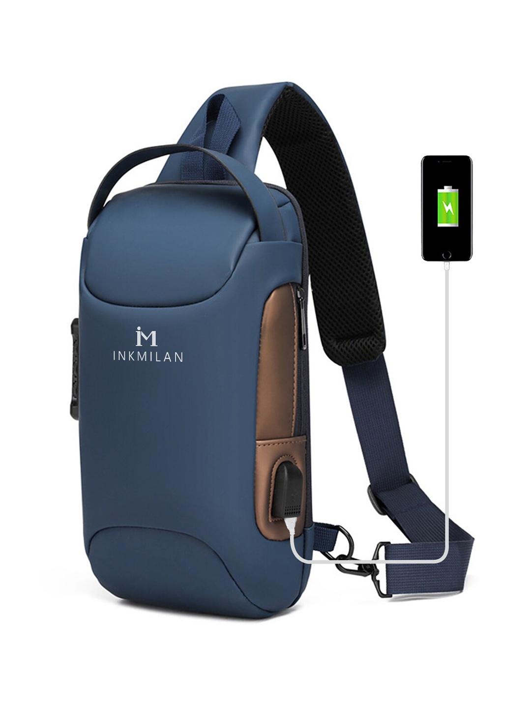 

INKMILAN Unisex Brand Logo Backpack with USB Charging Port, Blue