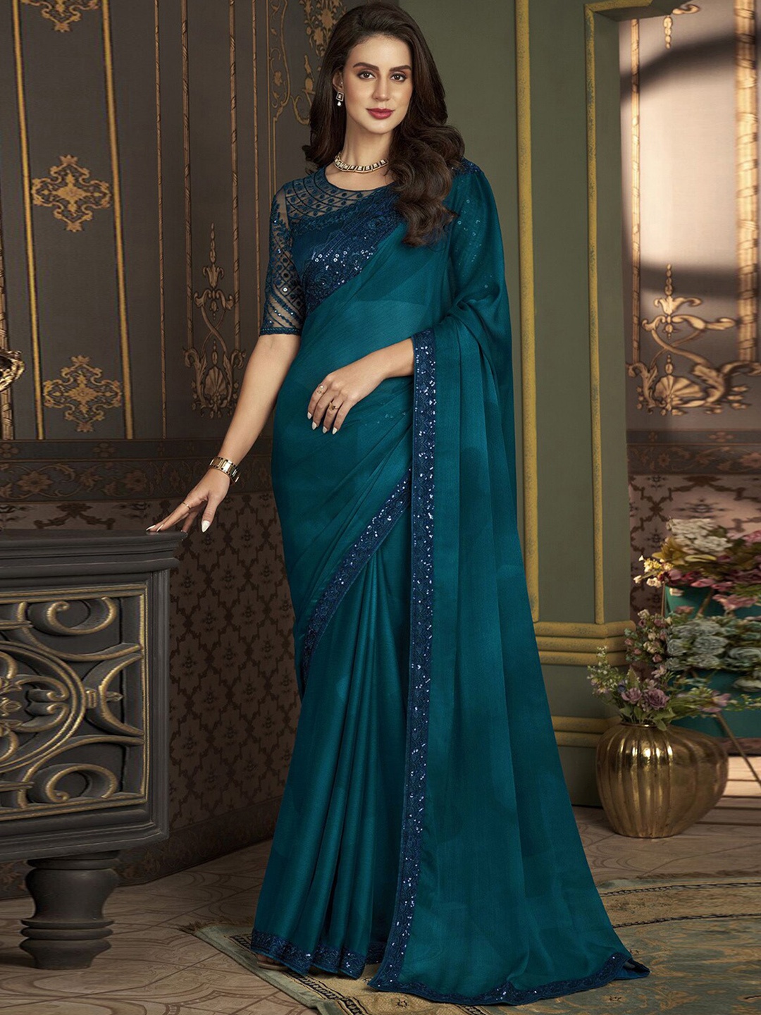 

Mitera Gotta Patti Pure Chiffon Chettinad Saree, Blue