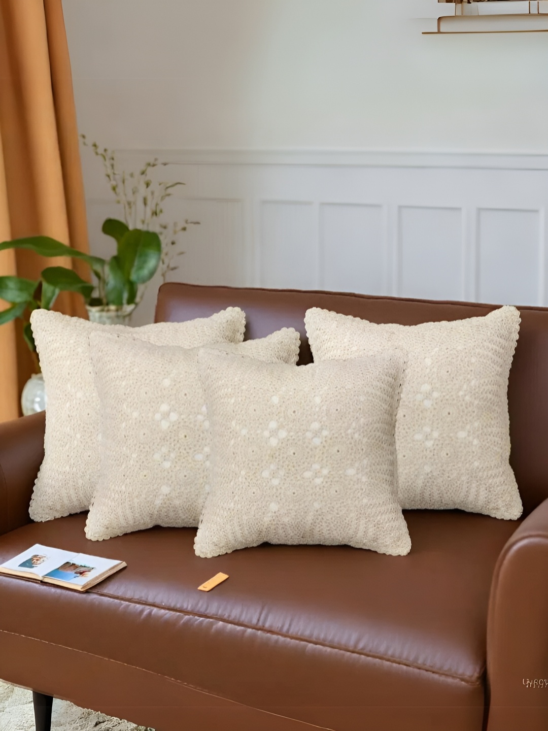 

Peepul Tree Off White Set of 4 Floral Square Cushion Covers