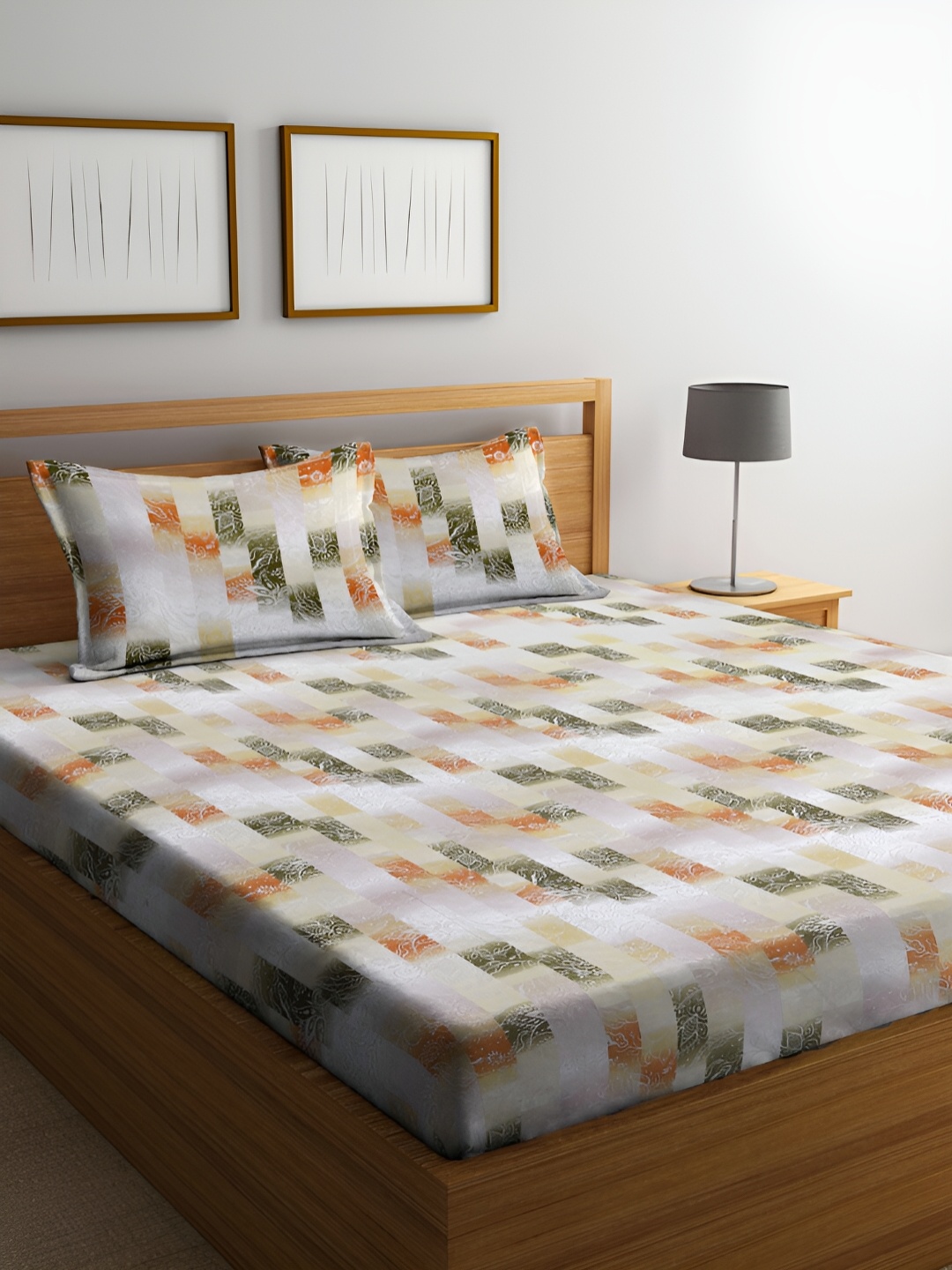 

BOMBAY DYEING Green & Black Ethnic Motifs 144 TC King Bedsheet with 2 Pillow Covers