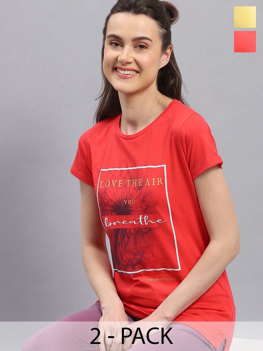 

Monte Carlo Pack Of 2 Typography Printed Cotton Top, Red