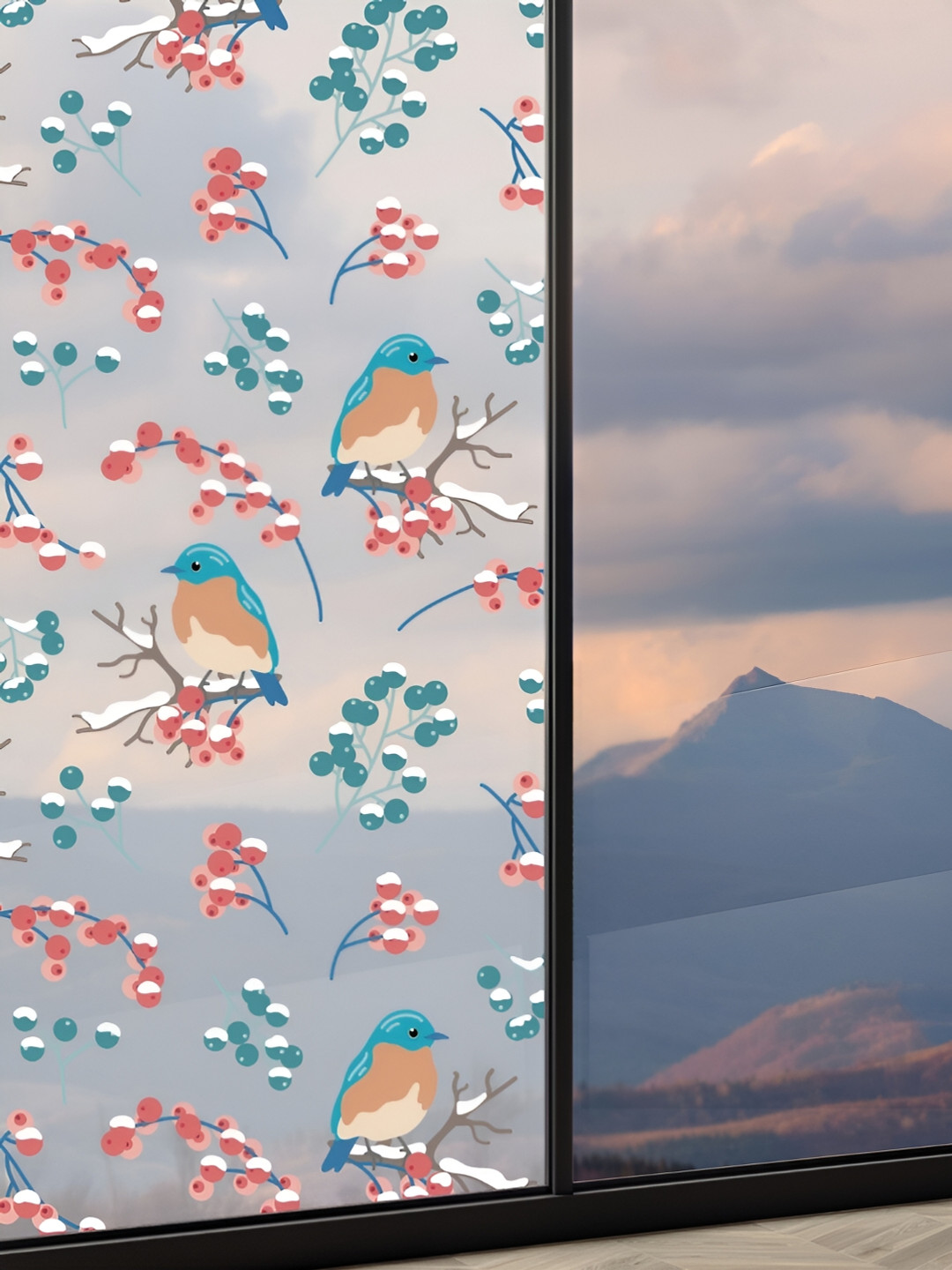 

CVANU Transparent & Blue Birds Printed Self-Adhesive Waterproof Window Film