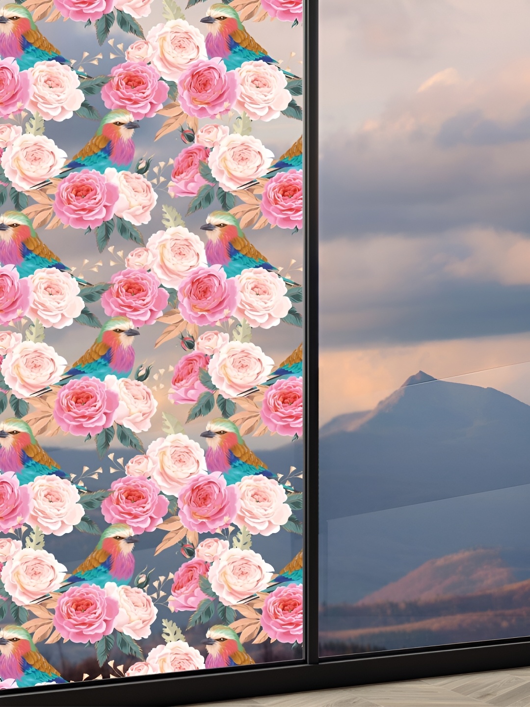 

CVANU Transparent & Pink Floral Printed Self-Adhesive Waterproof Window Film Wall Sticker