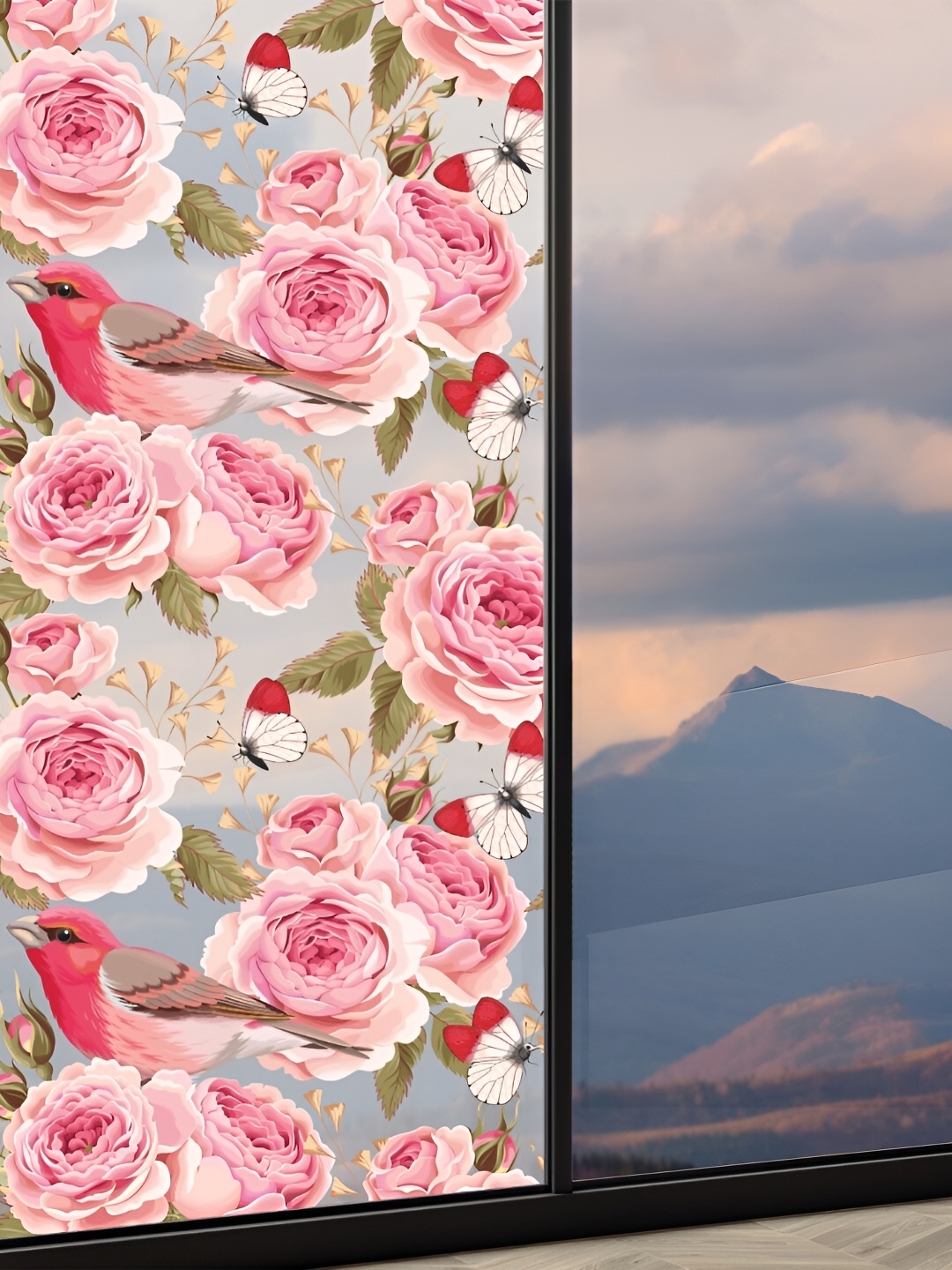 

CVANU Transparent & Pink Floral Printed Self-Adhesive Waterproof Window Sticker