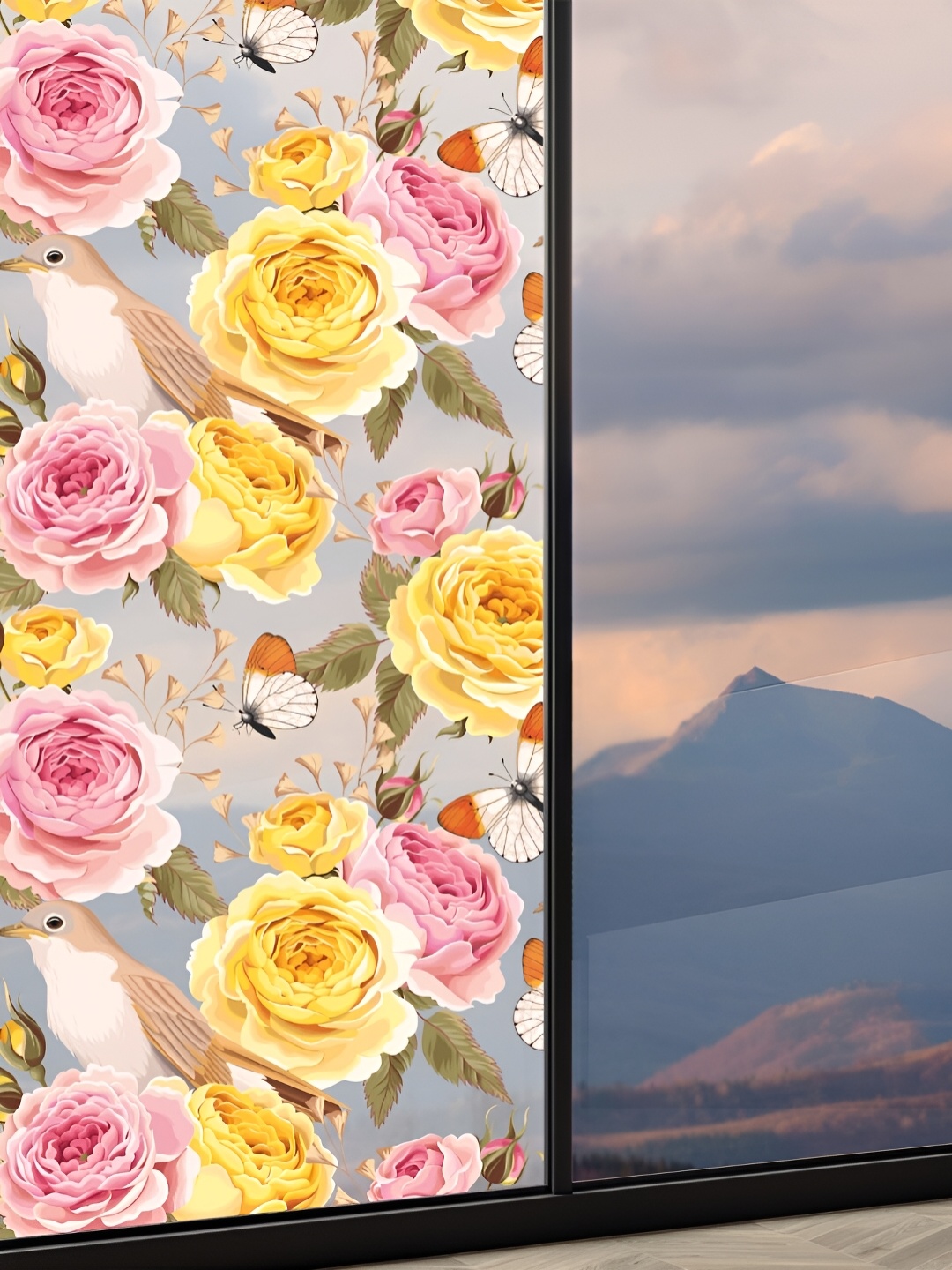 CVANU Transparent & Pink Printed Self-Adhesive Waterproof Window Film