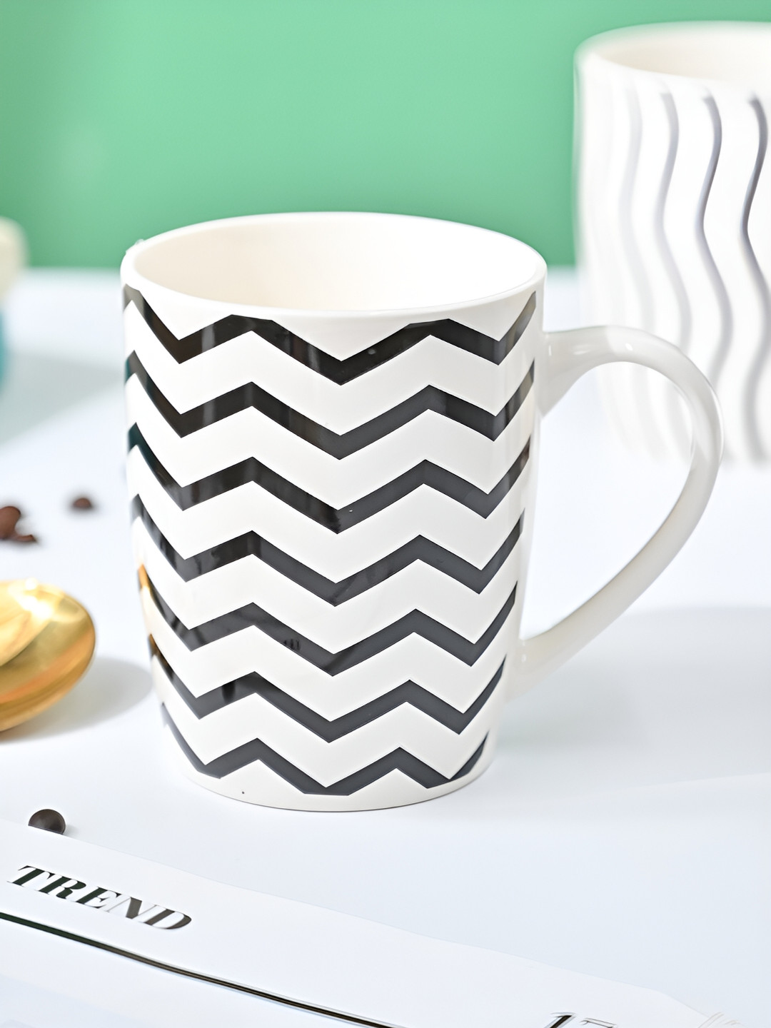 

MARKET99 Black & White Printed Ceramic Glossy Cups Set of Cups and Mugs