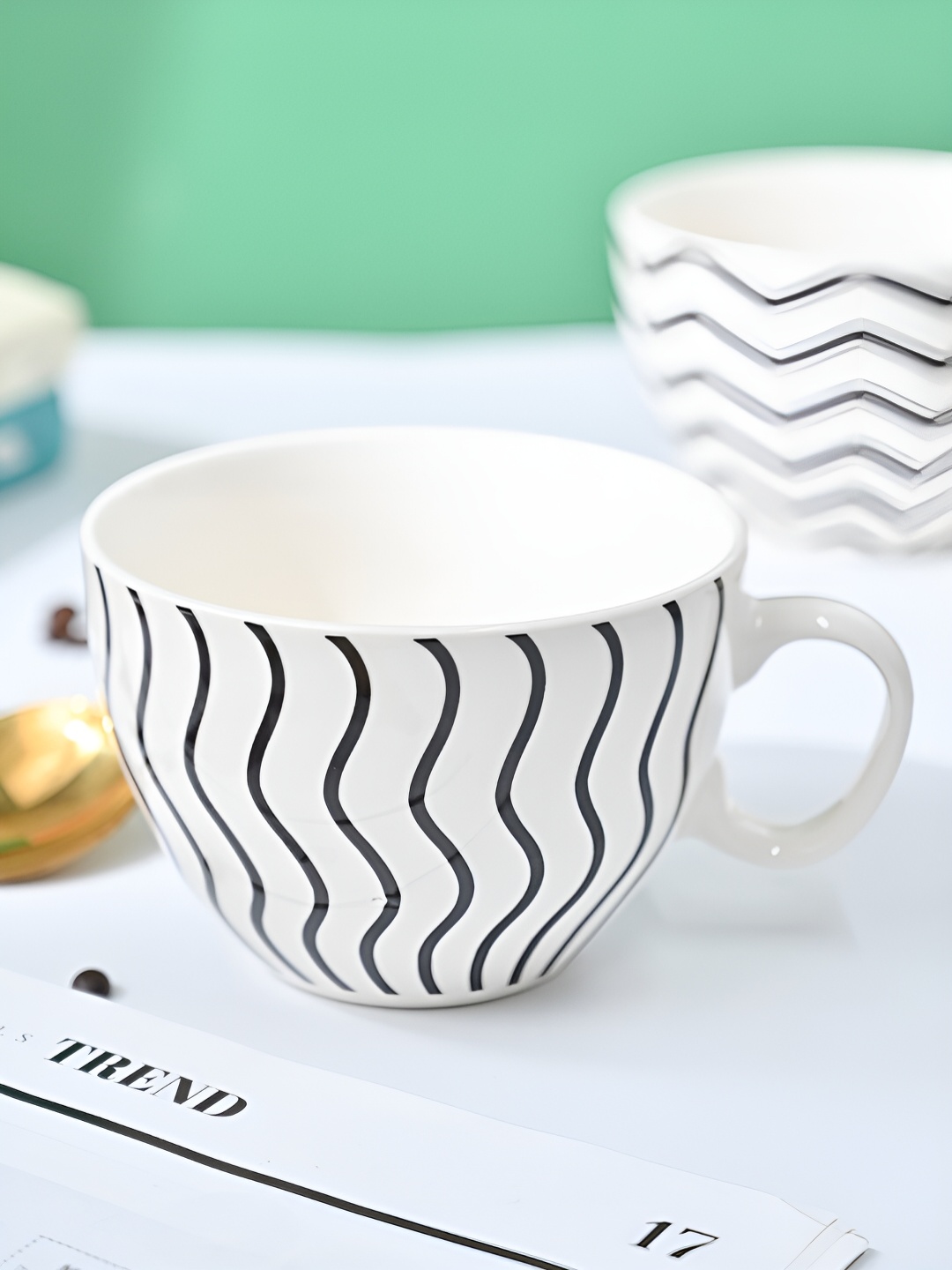 

MARKET99 White & Black Printed Ceramic Glossy Cups Set of Cups and Mugs