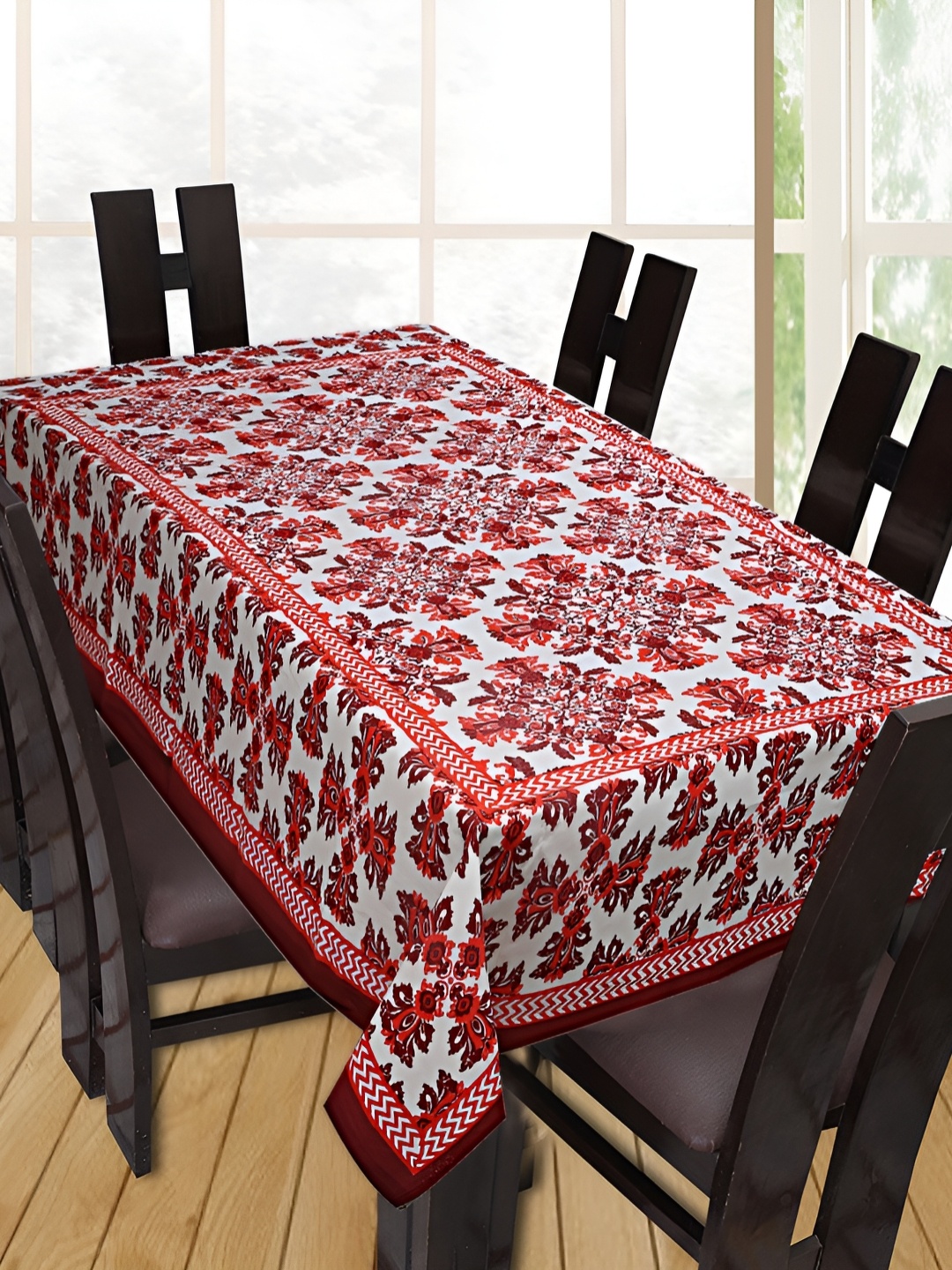 

Texstylers Red Ethnic Motifs Anti-Slip Cotton 6-Seater Table Cover