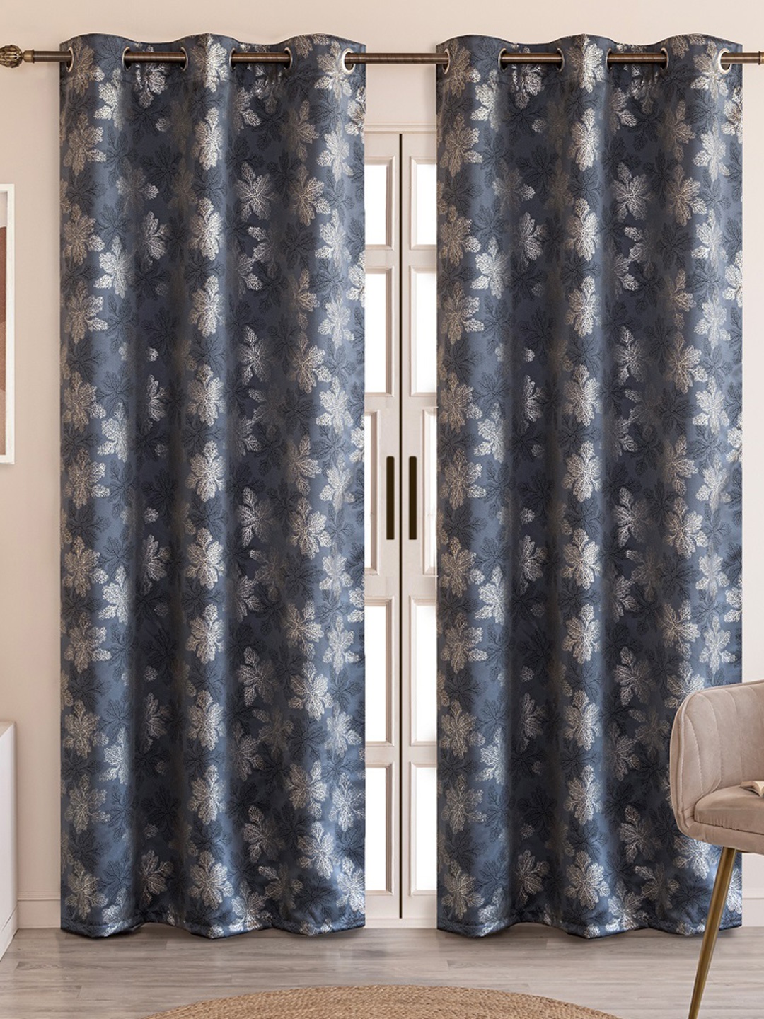 

HOMEMONDE Grey & Silver-Toned Set of 2 Black Out Long Door