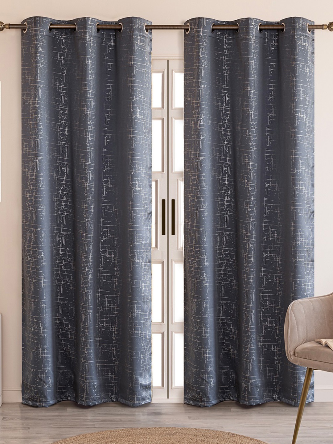 

HOMEMONDE Grey & White Set of 2 Black Out Long Door