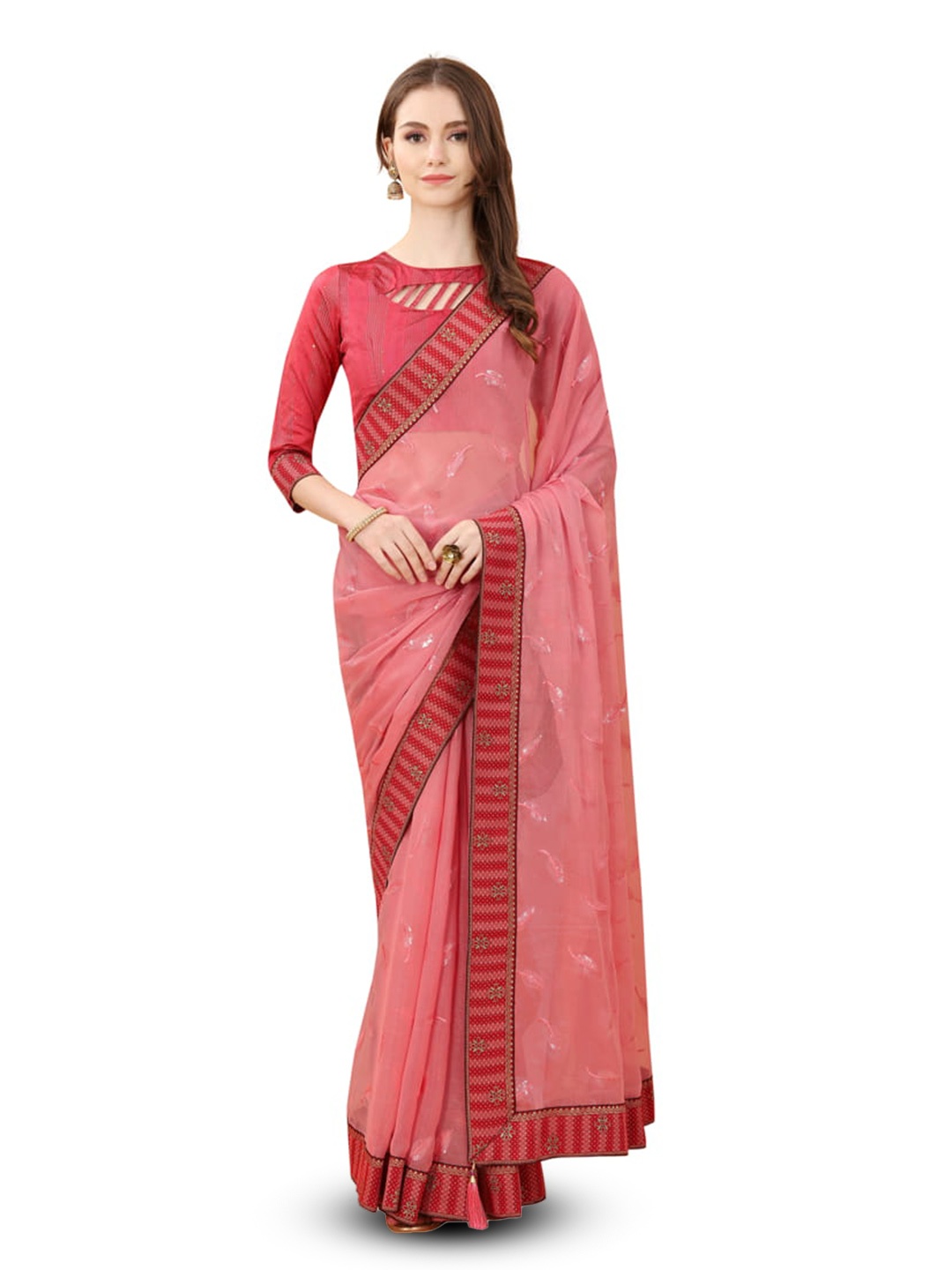 

Marabout Floral Zari Banarasi Saree, Red