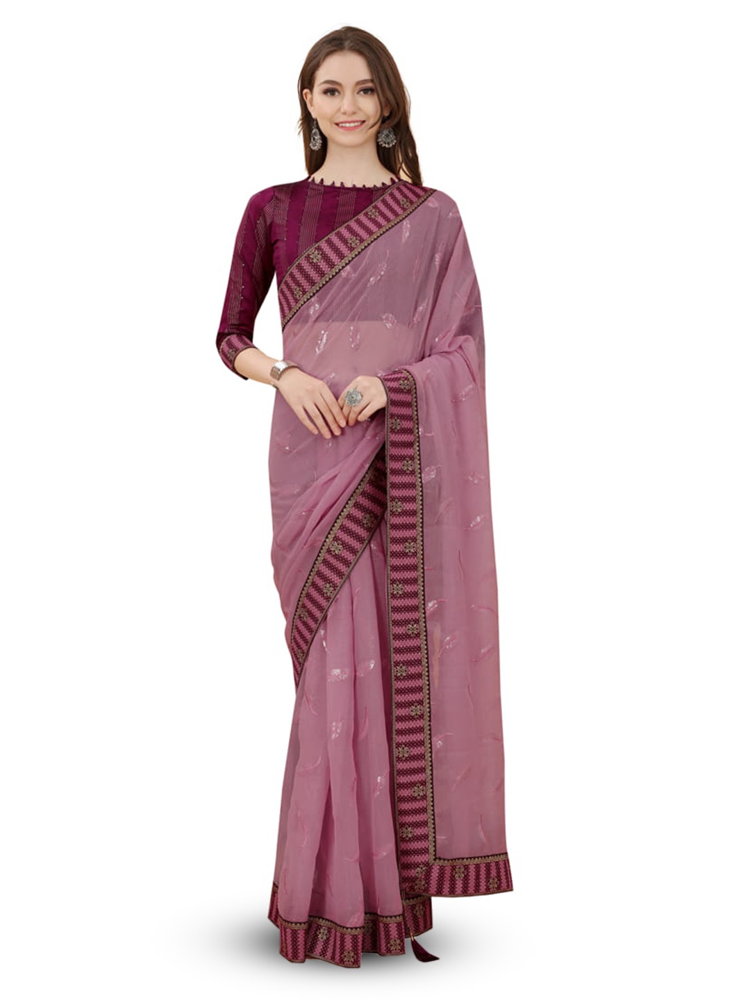 

Marabout Embellished Sequinned Banarasi Saree, Pink
