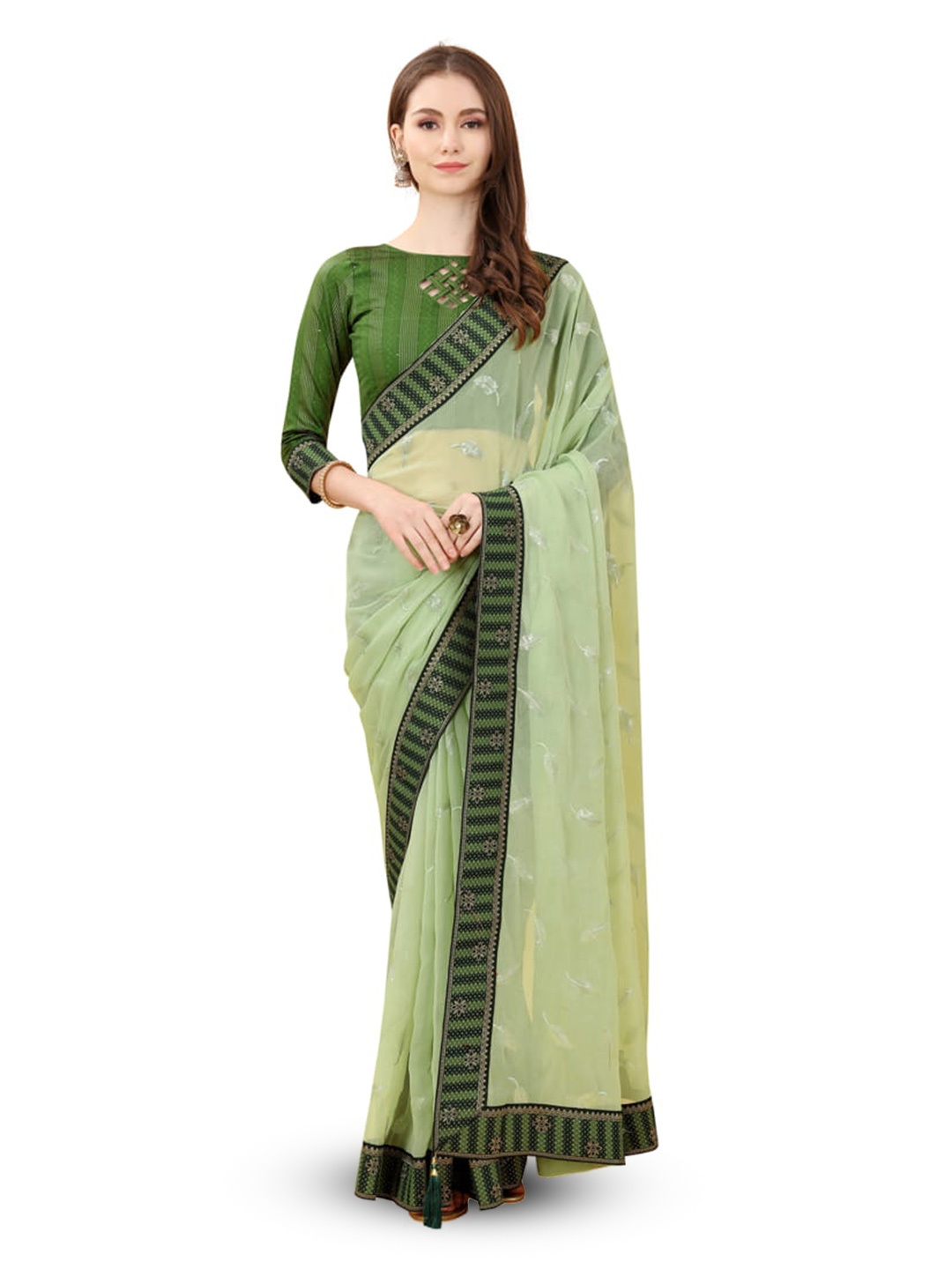 

Marabout Floral Banarasi Saree, Green