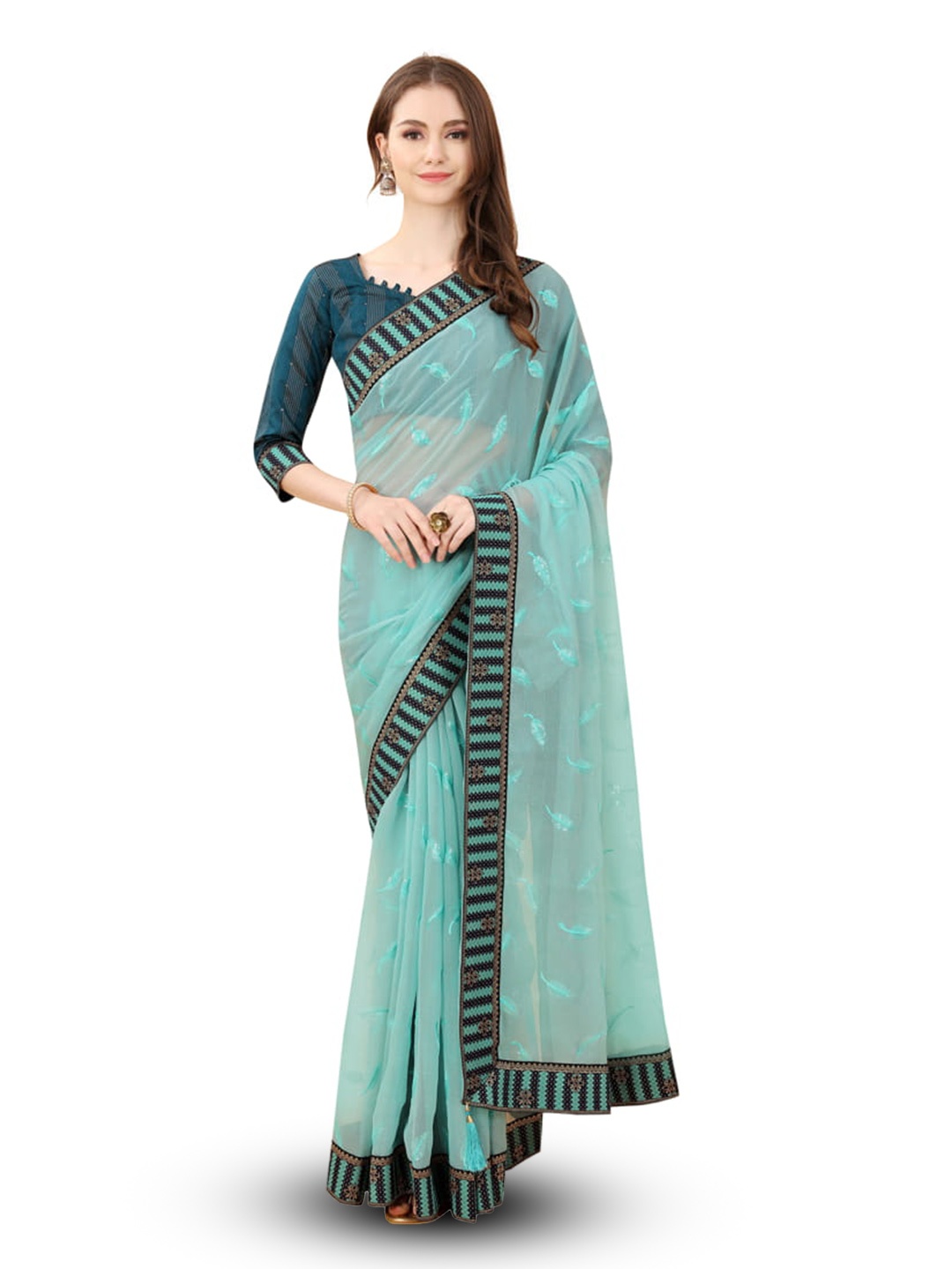 

Marabout Floral Embroidered Banarasi Saree, Blue