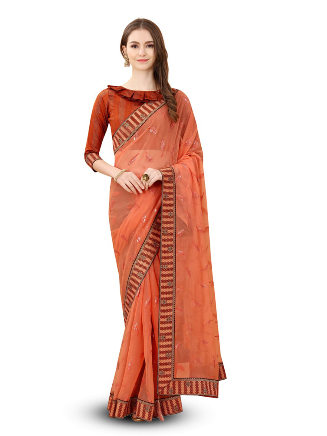 

Marabout Embellished Sequinned Saree, Orange