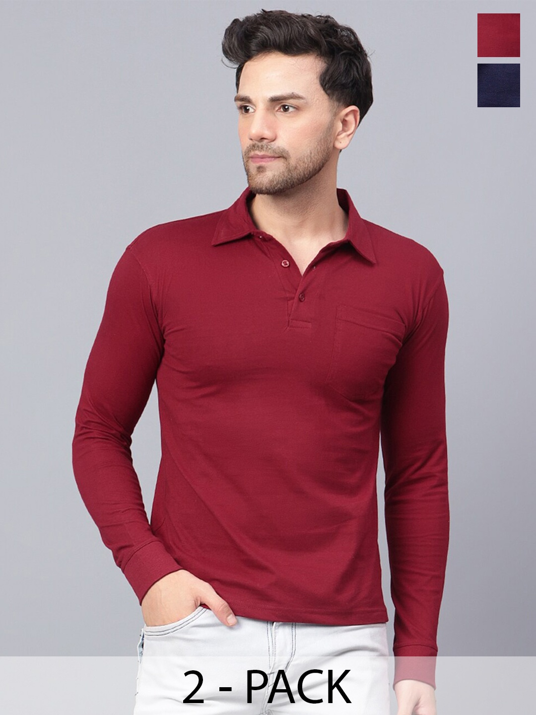 

Fleximaa Men 2 Polo Collar Pure Cotton Pockets T-shirt, Multi