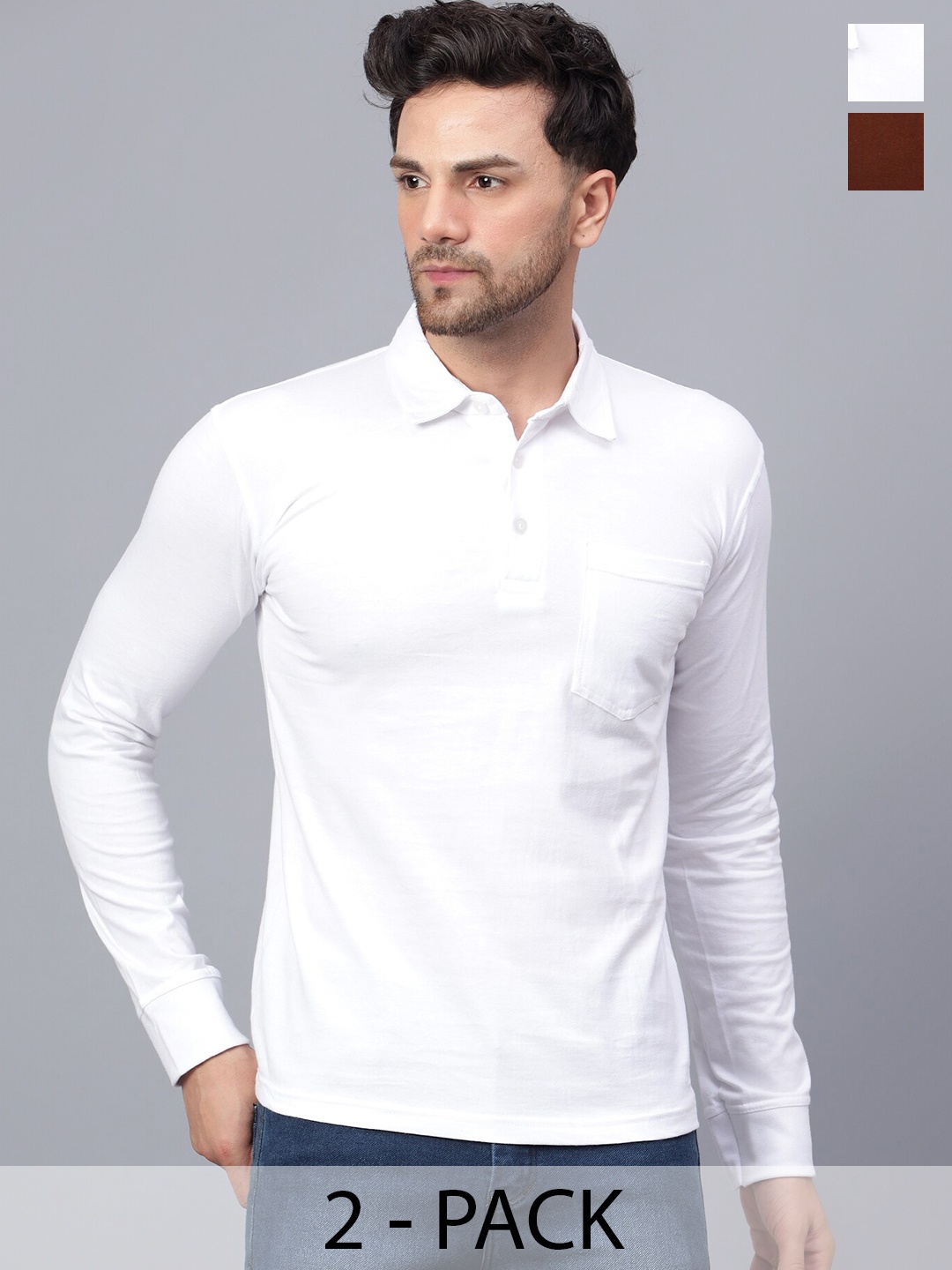 

Fleximaa Men 2 Polo Collar Pure Cotton Pockets T-shirt, Multi