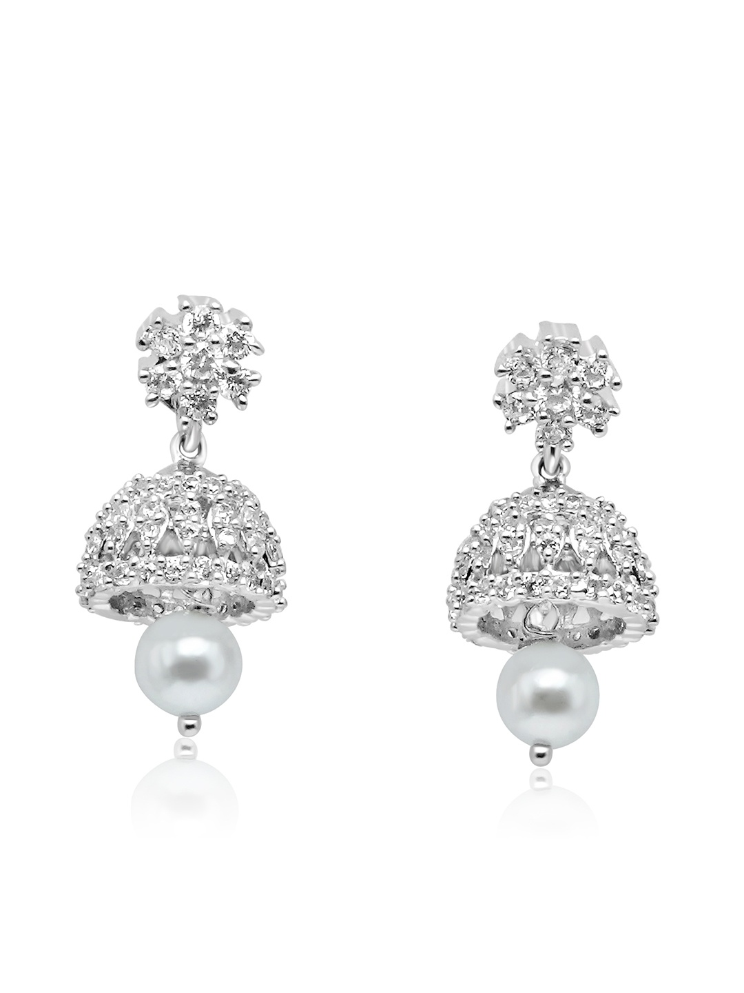 

925 SILLER 927 Sterling Silver Rhodium-Plated Zircon Contemporary Jhumkas
