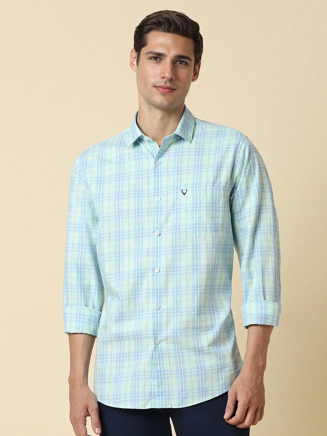 

Allen Solly Slim Fit Checked Pure Cotton Casual Shirt, Green