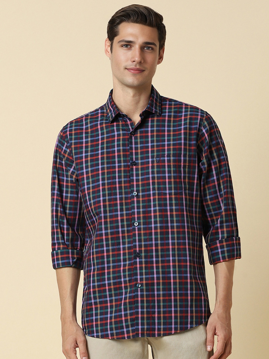 

Allen Solly Slim Fit Tartan Checked Cotton Casual Shirt, Black