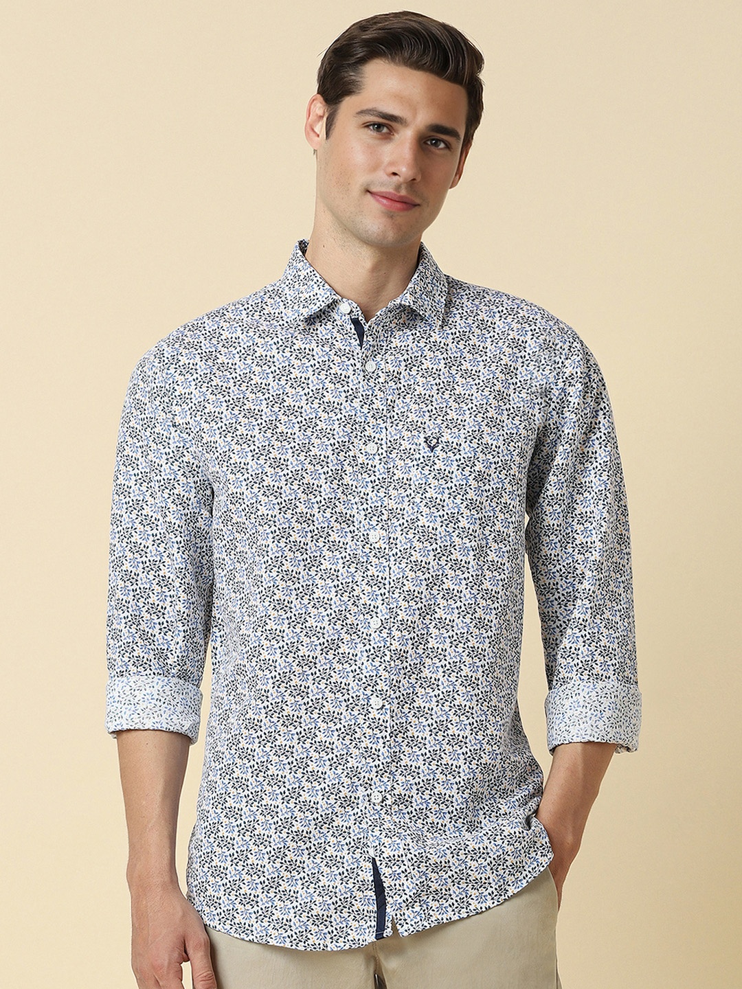 

Allen Solly Slim Fit Floral Printed Spread Collar Long Sleeves Cotton Linen Casual Shirt, Blue