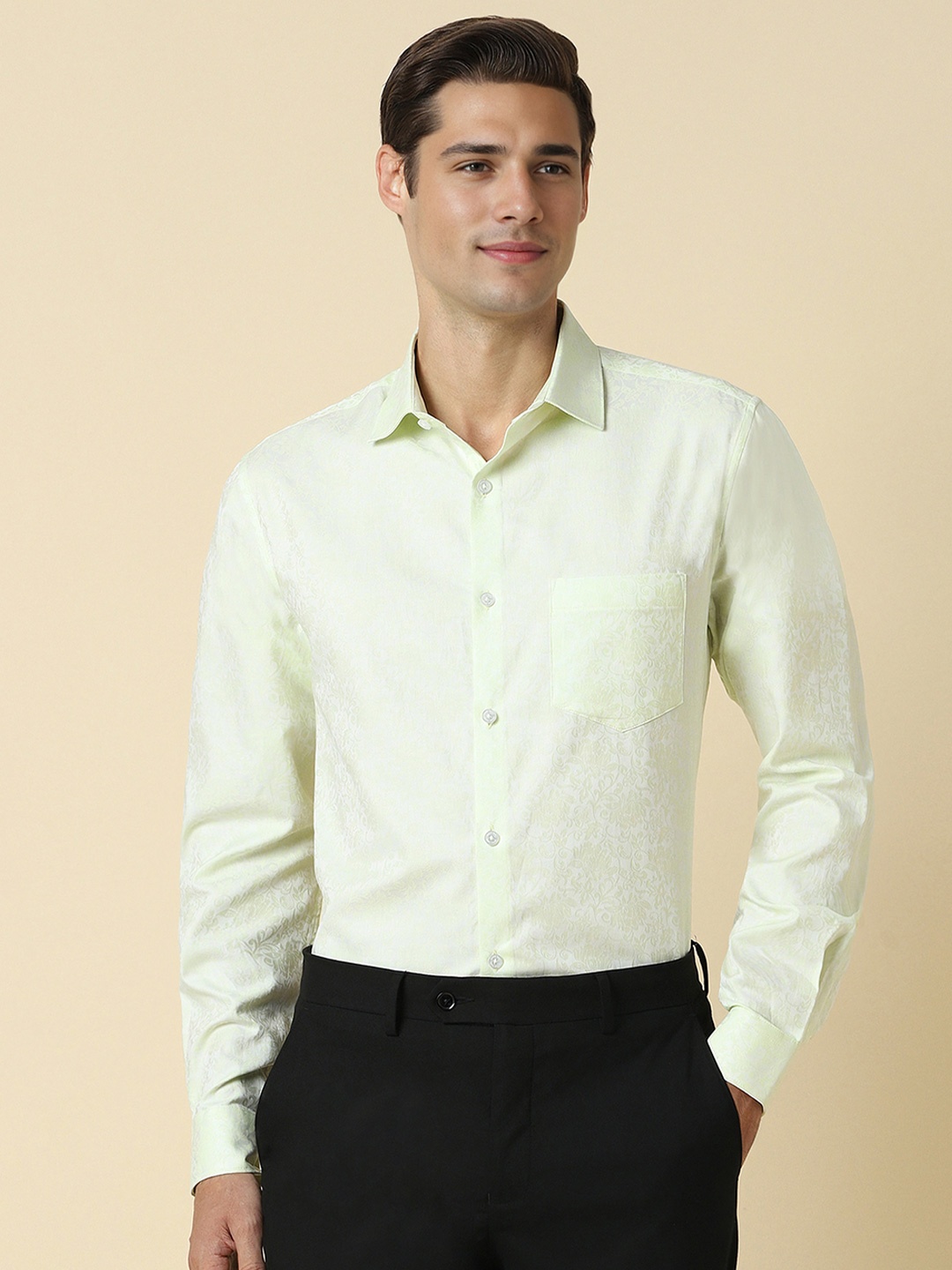 

Allen Solly Spread Collar Slim Fit Floral Printed Formal Pure Cotton Shirt, White