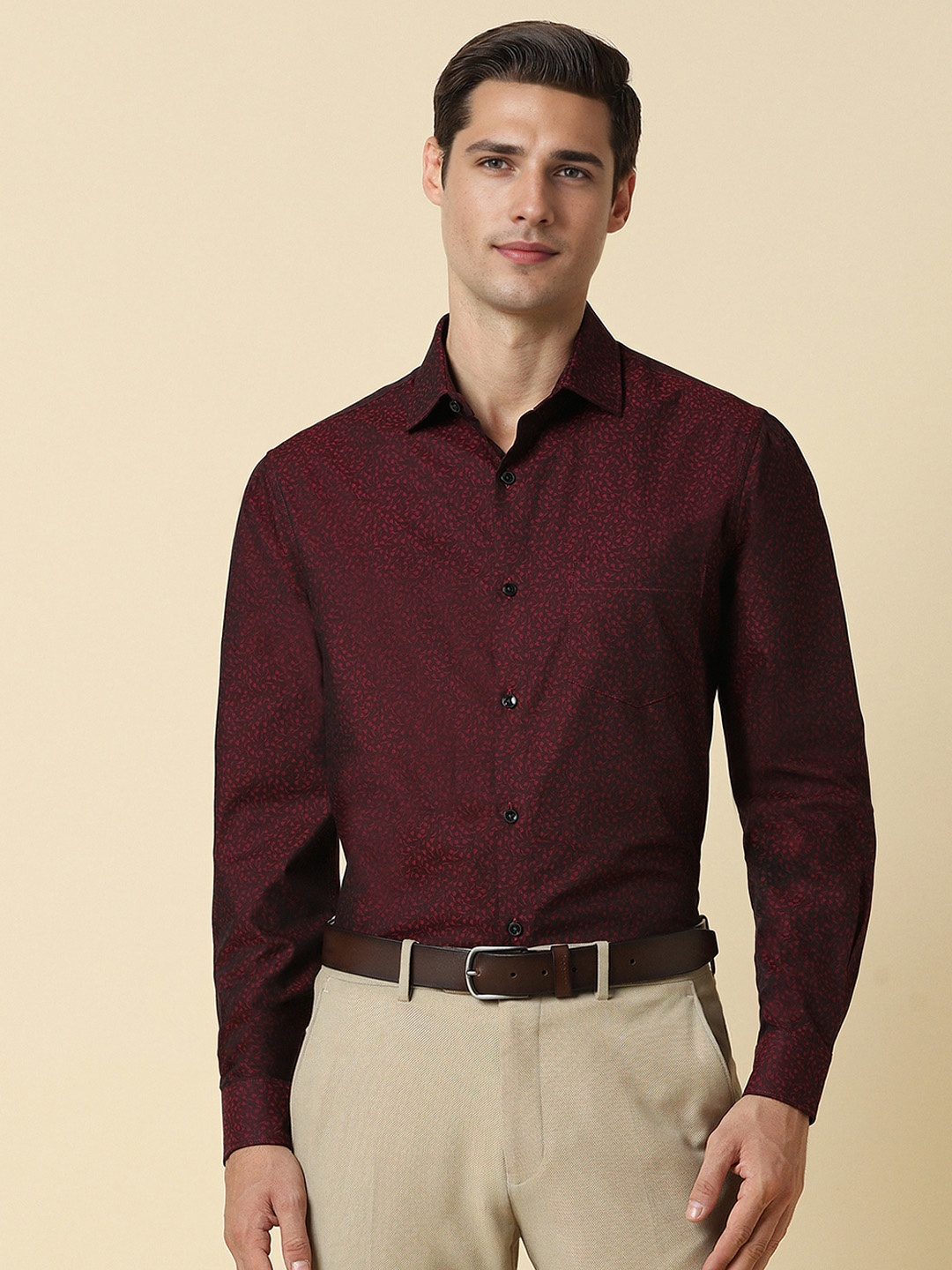 

Allen Solly Slim Fit Micro Ditsy Printed Pure Cotton Formal Shirt, Maroon