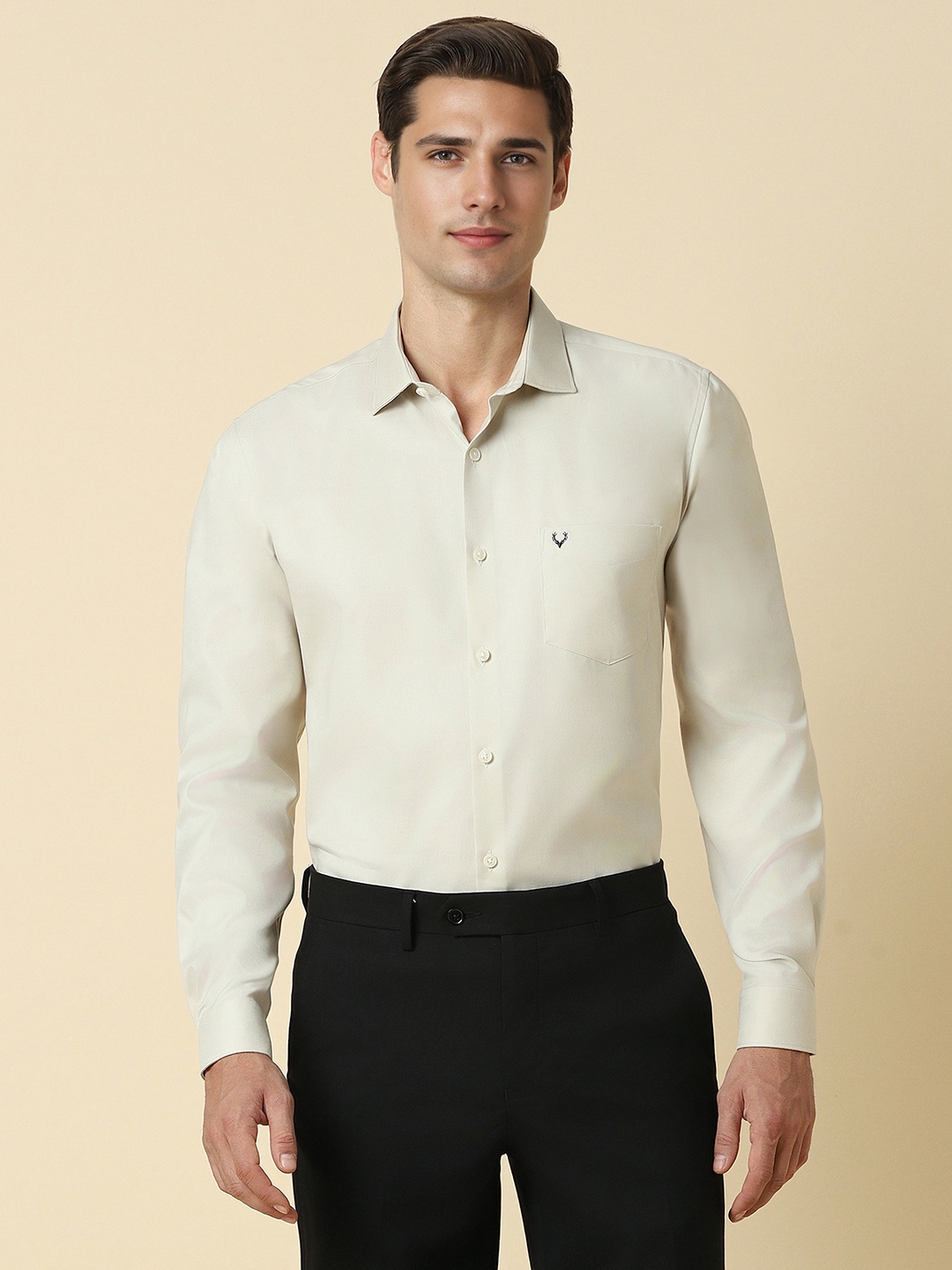 

Allen Solly Slim Fit Textured Spread Collar Long Sleeves Cotton Formal Shirt, Green