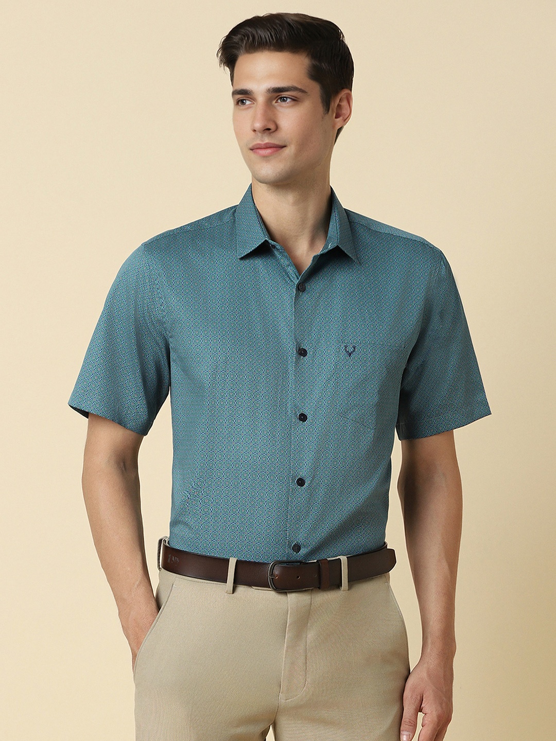 Allen Solly Slim Fit Floral Printed Pure Cotton Formal Shirt, Green
