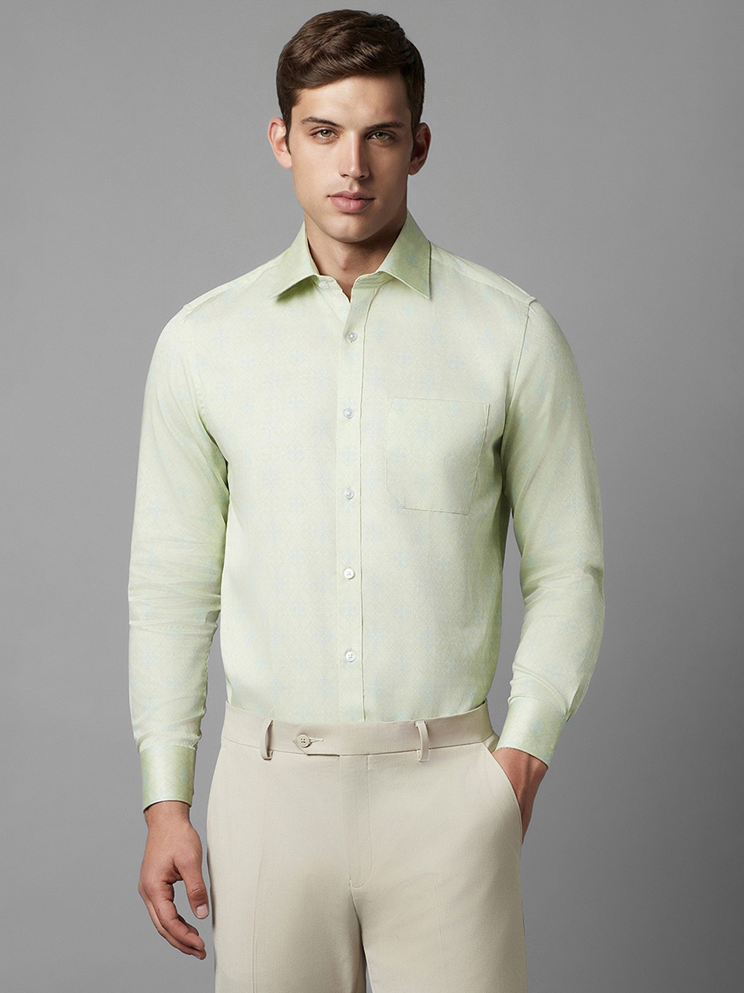 

Louis Philippe Classic Fit Ethnic Motif Printed Pure Cotton Formal Shirt, Green