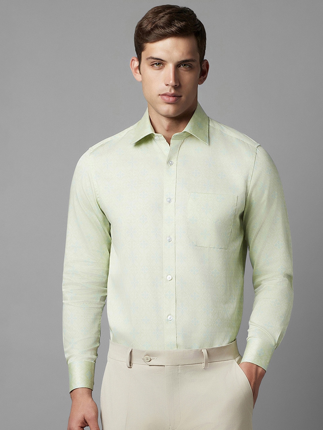 

Louis Philippe Classic Fit Ethnic Motif Printed Pure Cotton Formal Shirt, Green