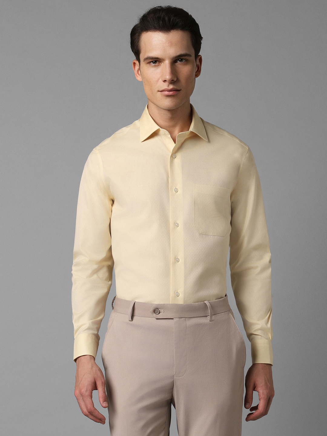 

Louis Philippe Classic Fit Textured Pure Cotton Formal Shirt, Yellow