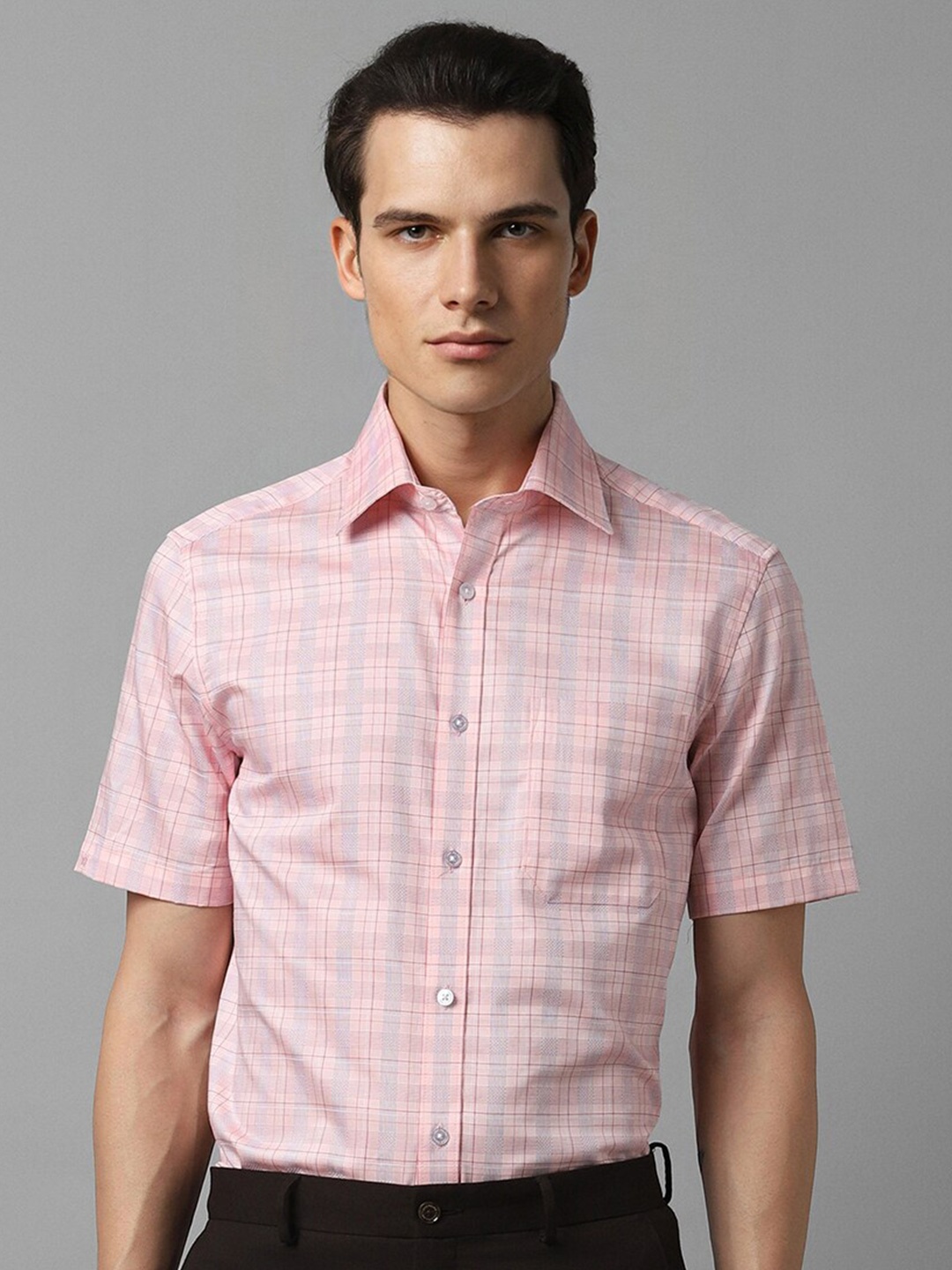 

Louis Philippe Men Opaque Checked Formal Shirt, Pink