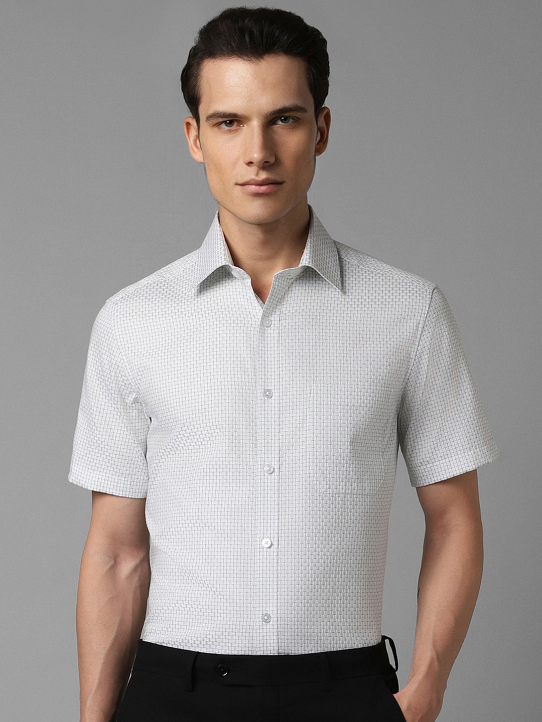 

Louis Philippe Classic Fit Micro Checked Pure Cotton Casual Shirt, White