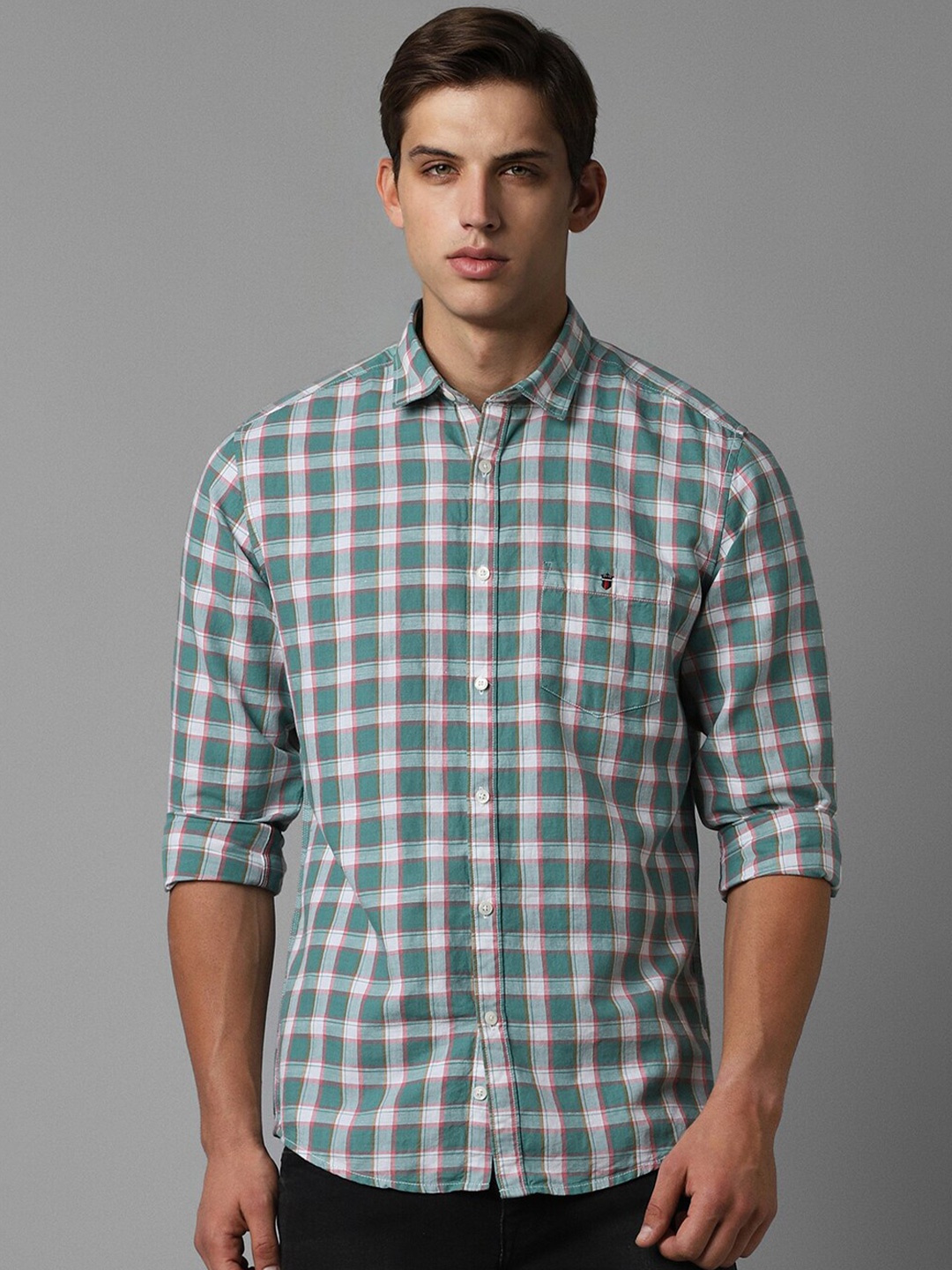 

Louis Philippe Jeans Men Slim Fit Opaque Checked Casual Shirt, Green