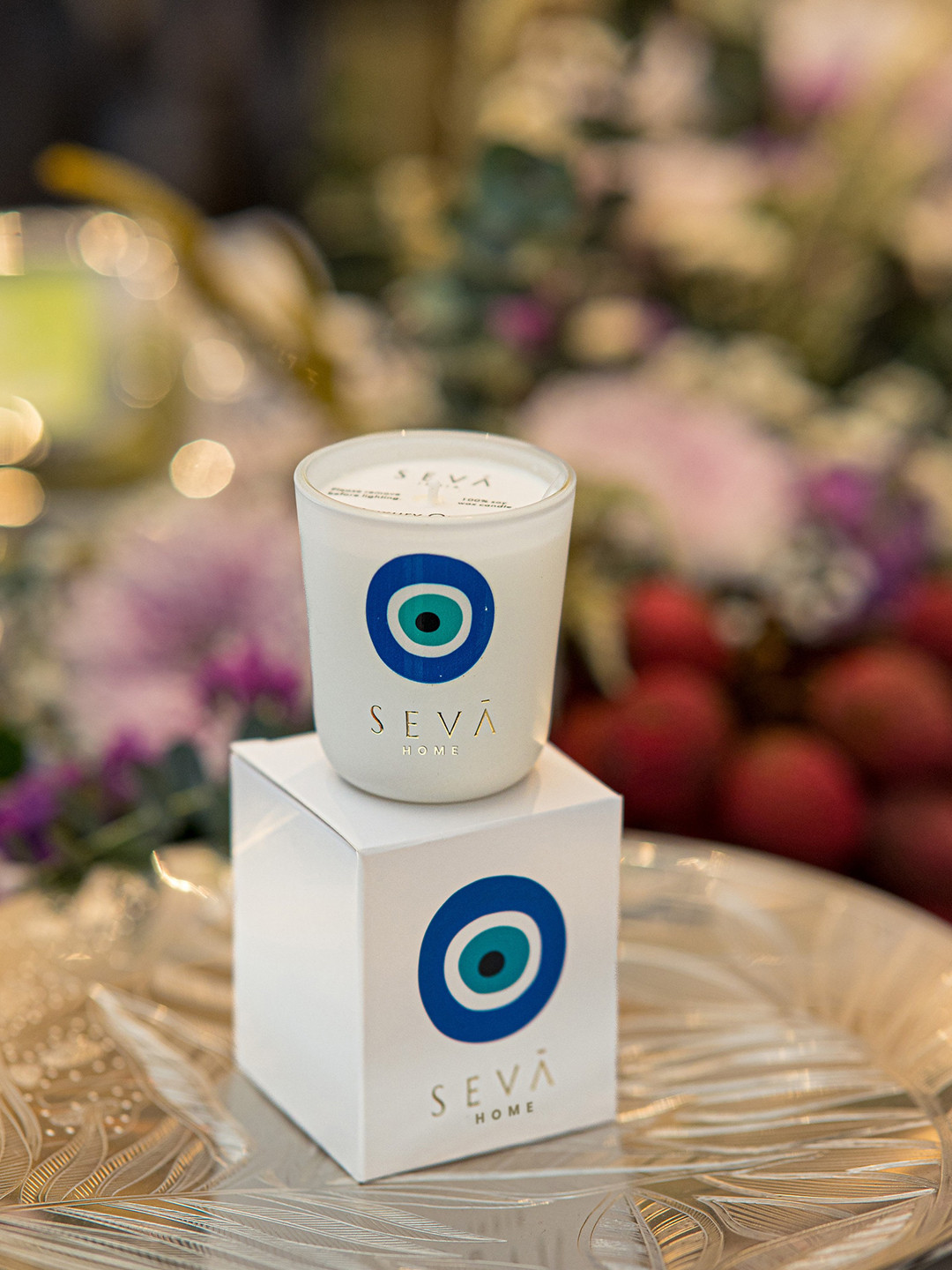 

Seva Home Evil Eye Candle -Small - Luxury Oud, White