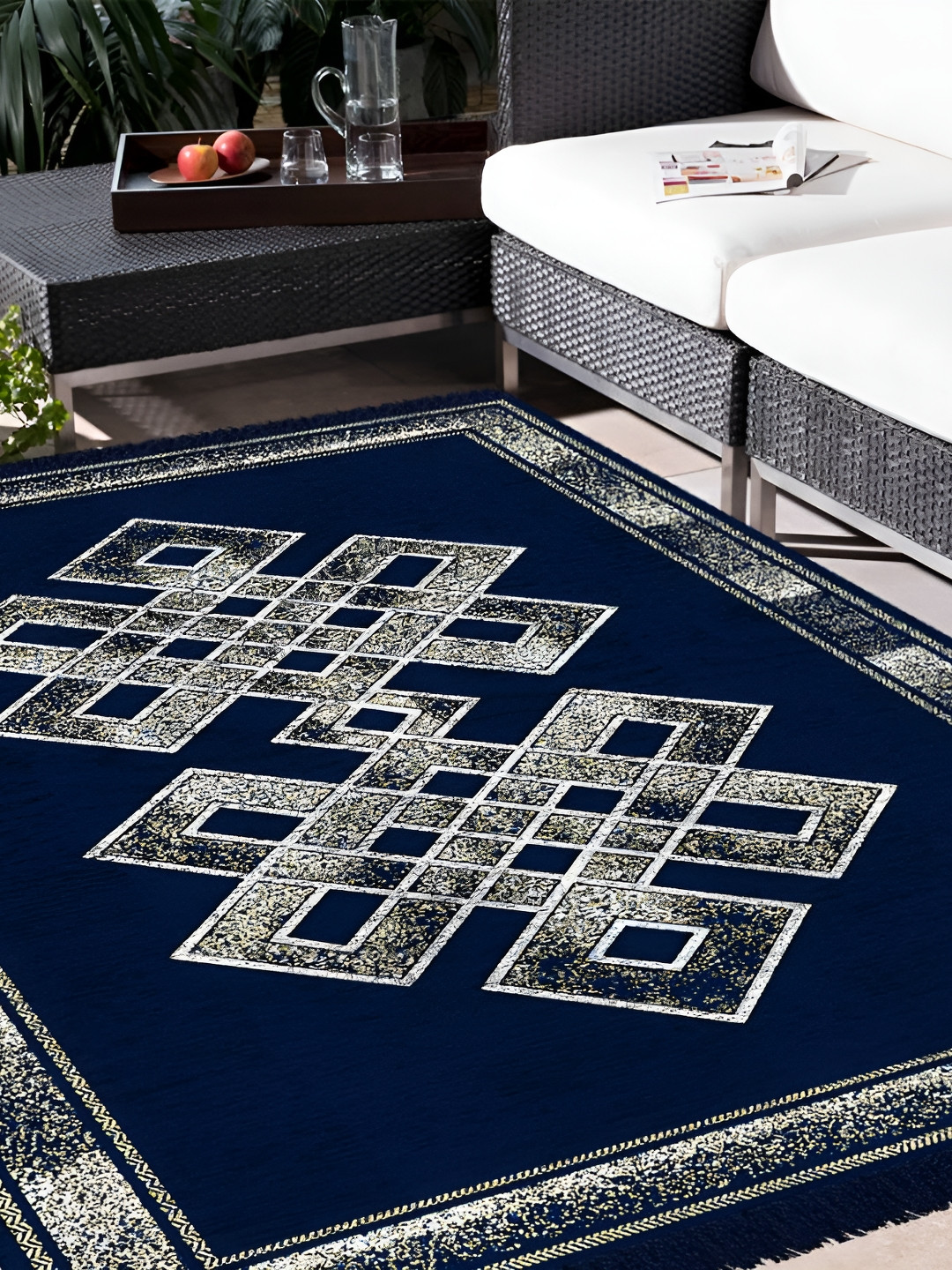 

bsb home Navy Blue Geometric Anti-Skid Other Carpet