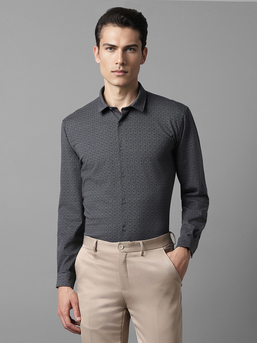 Louis Philippe Sport Slim Fit Micro Ditsy Printed Formal Shirt, Grey