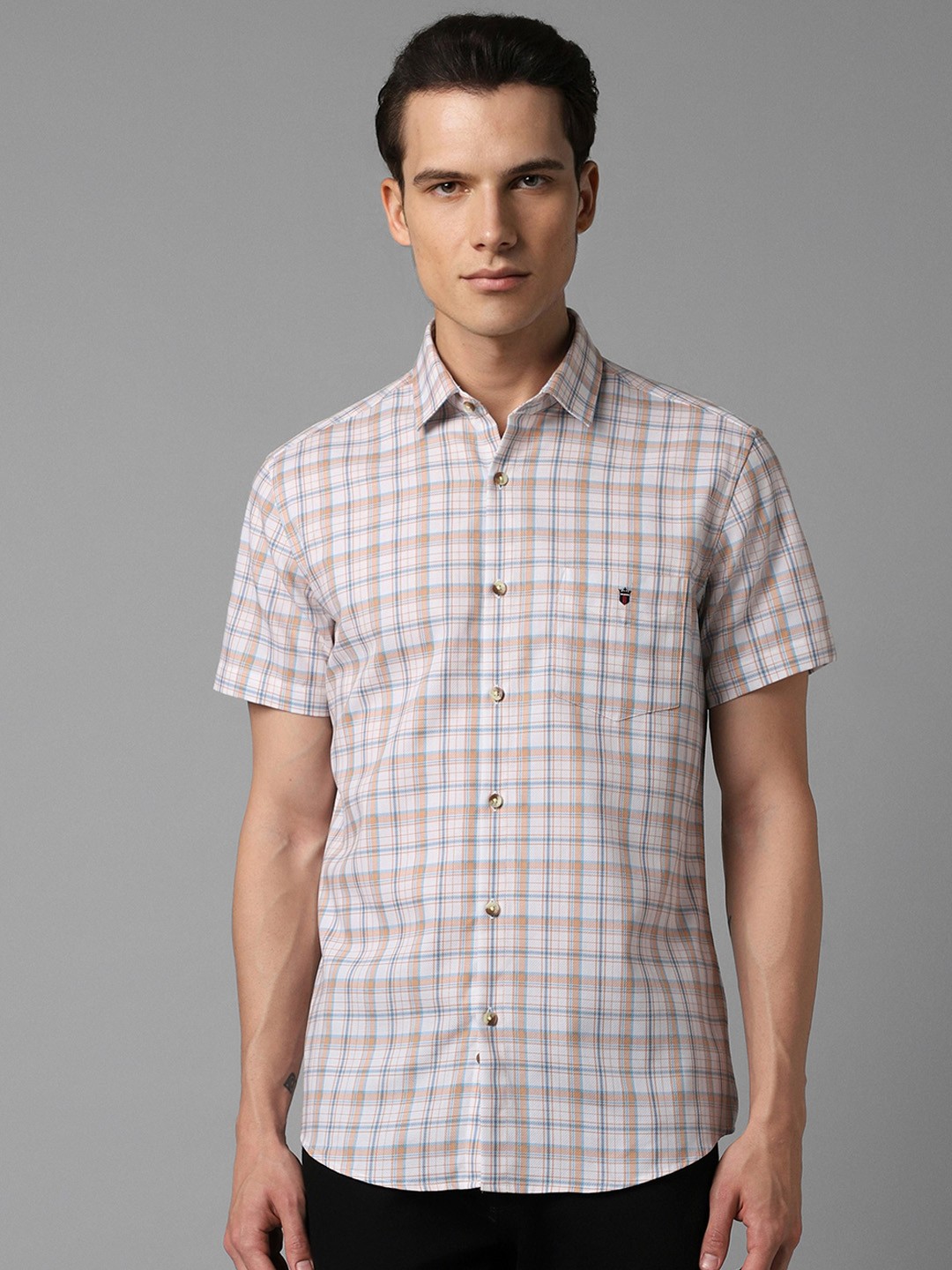

Louis Philippe Sport Slim Fit Checked Pure Cotton Casual Shirt, Beige