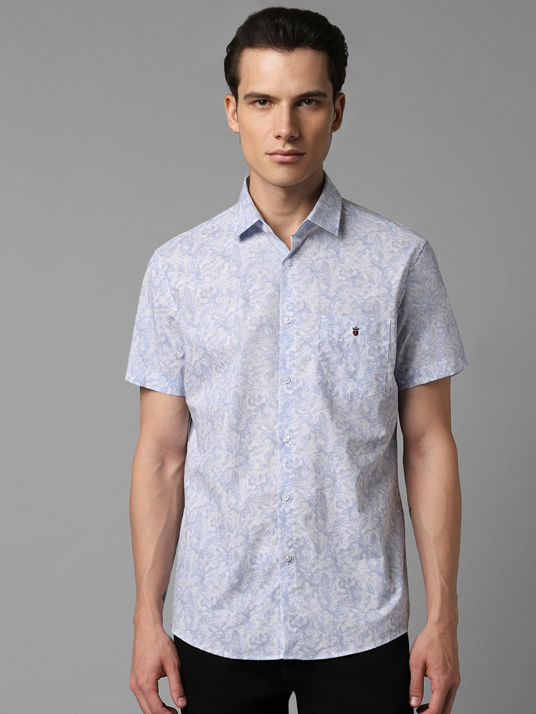 

Louis Philippe Sport Slim Fit Floral Printed Pure Cotton Casual Shirt, Blue