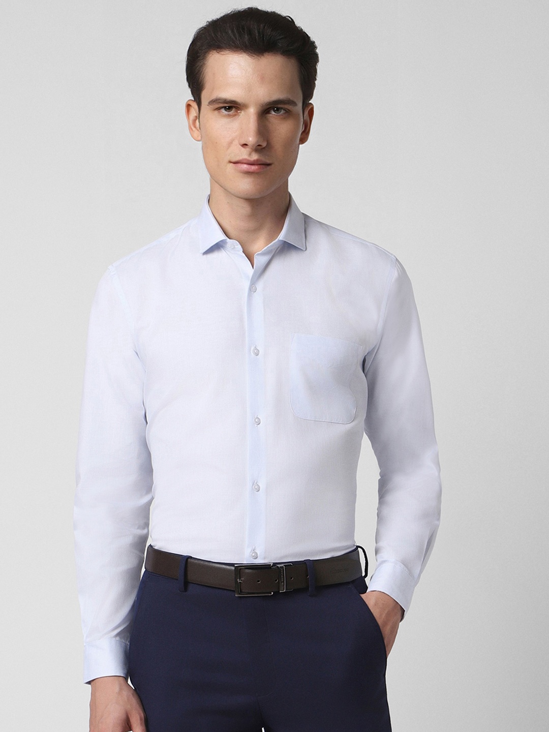 

Peter England Textured Self Design Formal Shirt, Blue